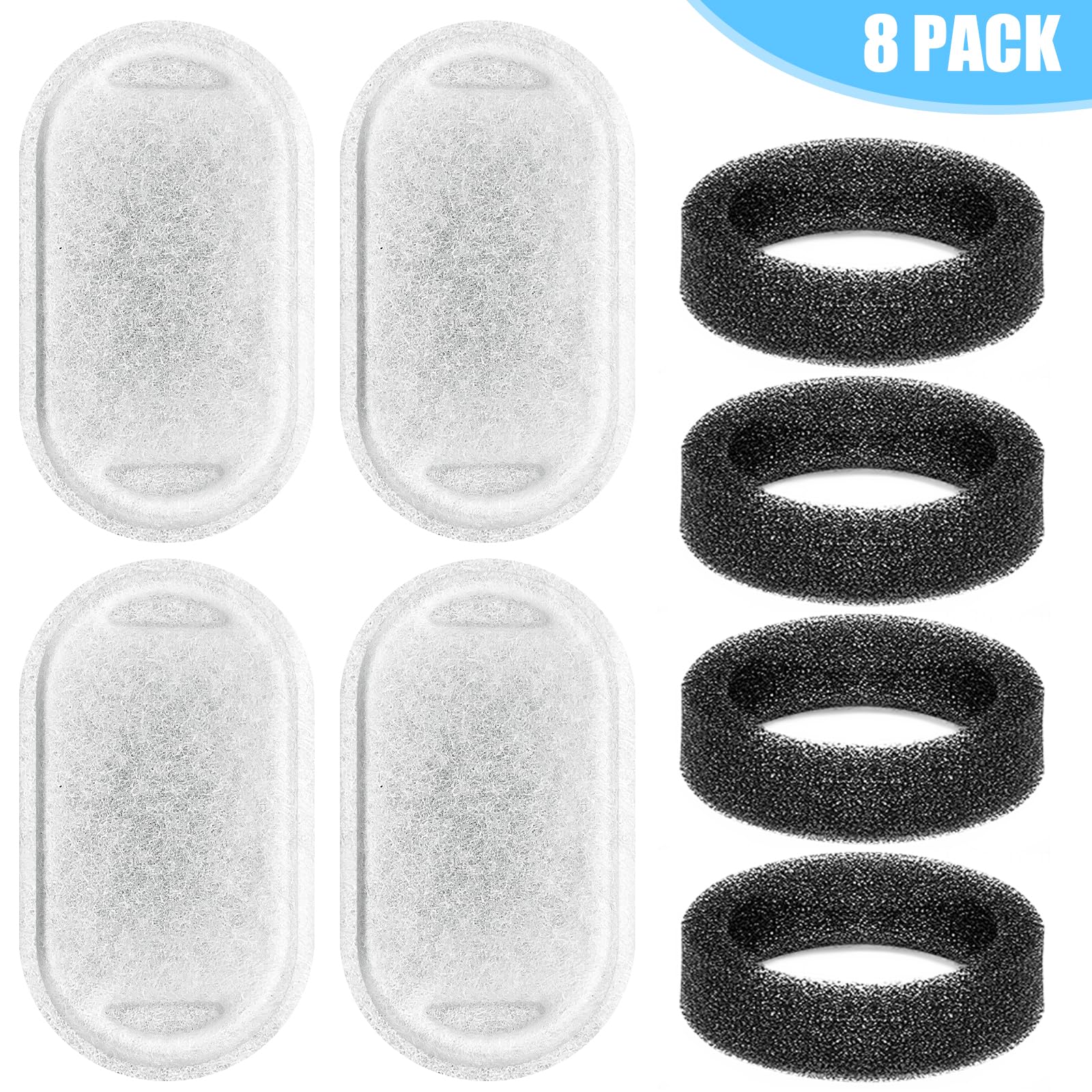 Cat Water Fountain Filter, 4 Pcs Cat Filters Replacement Pet Water Fountain Filters with 4 Pcs Sponges Foam for 67oz/2L & 108oz/