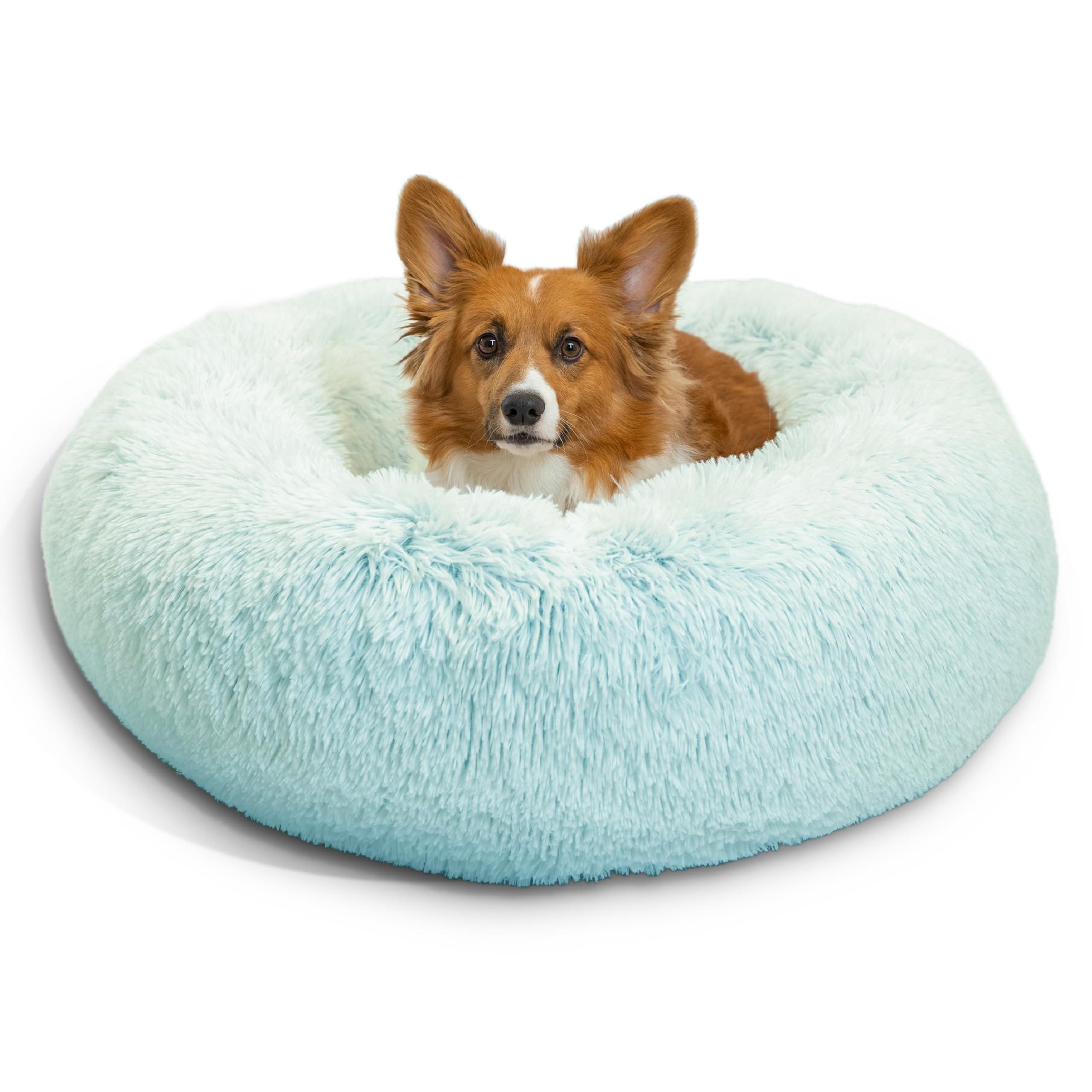 Best Friends by Sheri Calming Donut Dog & Cat Bed, Medium 30x30, Shag Baby Blue, Long Shag Fur, Model 70677