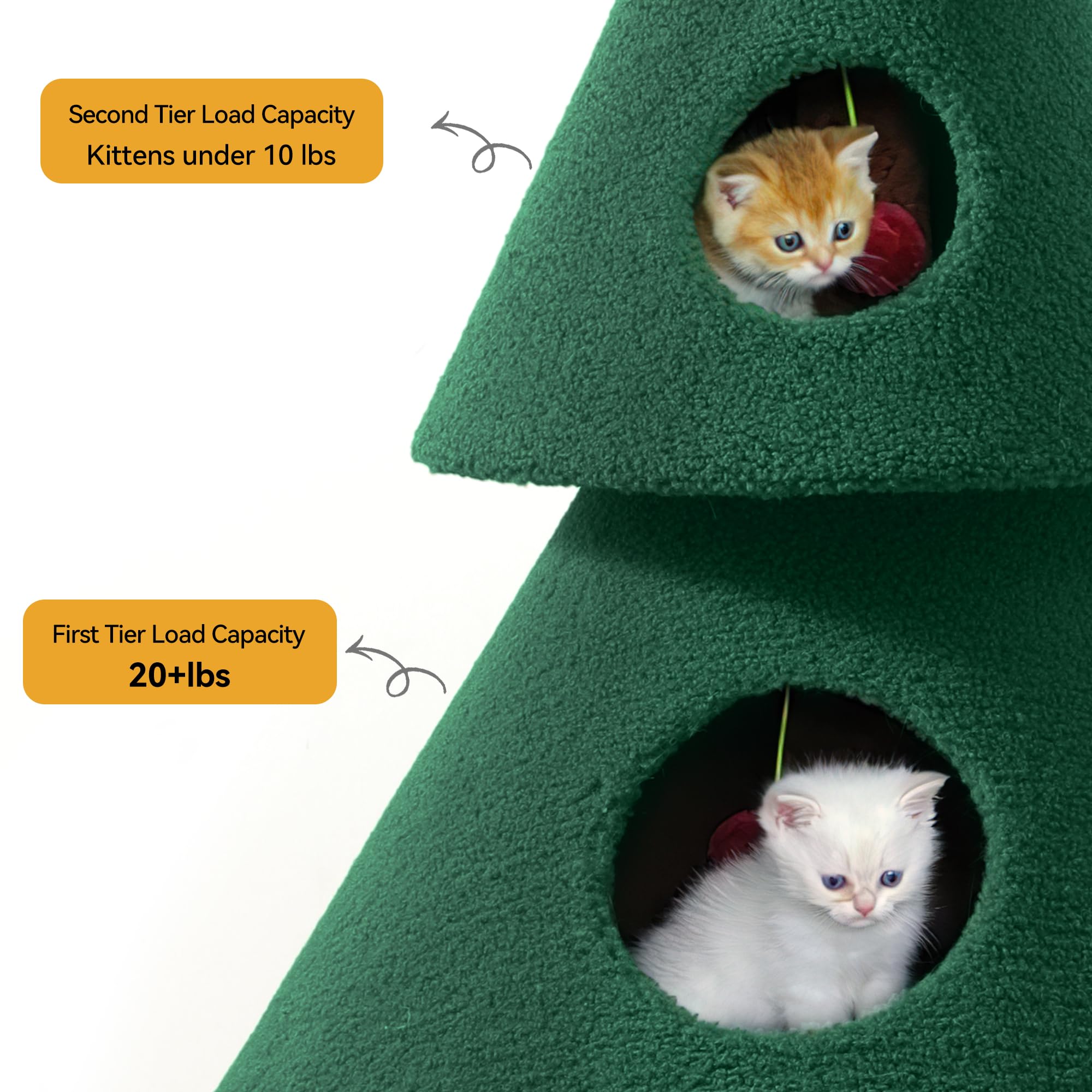 DWVO 60in Cat Christmas Tree with 2 Condos, Cat Tree House for Indoor Cats, Kitty Furniture Party Decoration with Cat House and