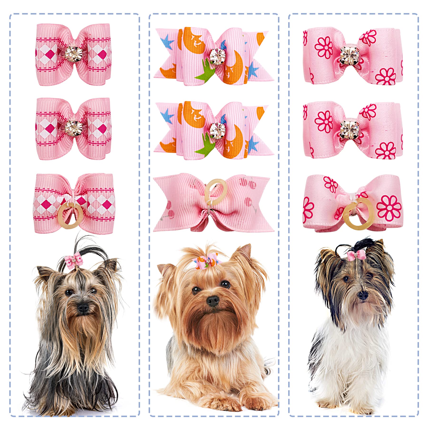 Pet Show Mixed Styles Pet Cat Puppy Topknot Small Dog Hair Bows With Rubber Bands Grooming Accessories Pink Pack Of 20