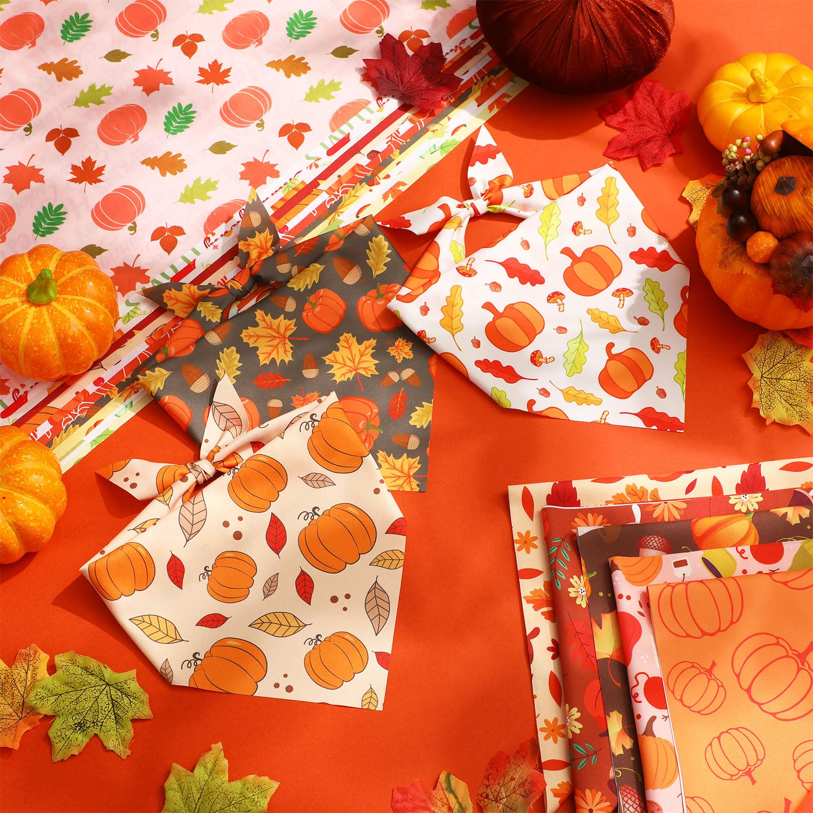 Chunful 100 Pieces Fall Dog Bandanas Bulk Autumn Pet Bandanas with Pumpkin Patterns Triangle Scarf Bib Kerchief Set for Small La