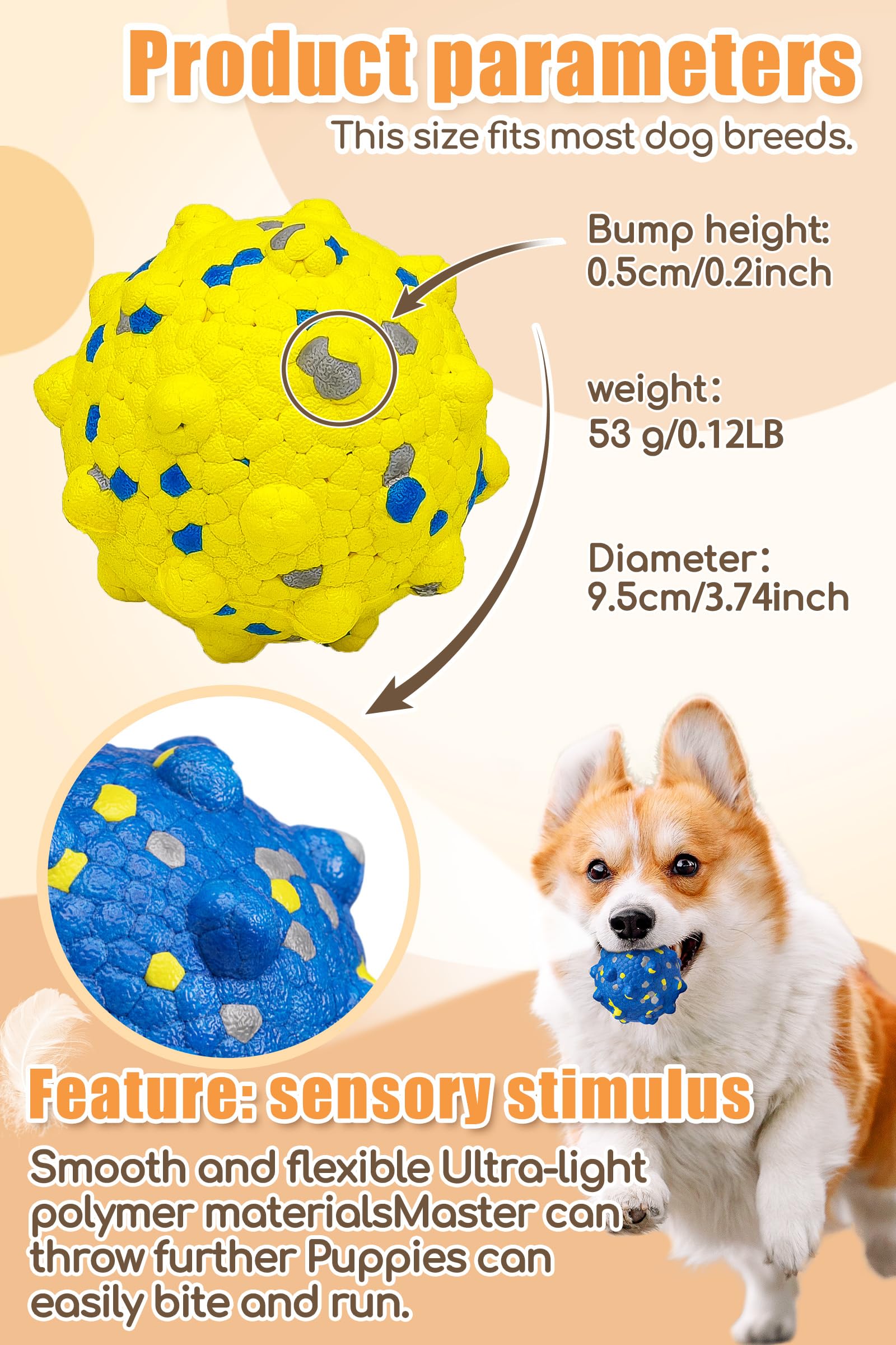 Moonorange 3.7' Dog Balls For Dogs Aggressive Chewers Indestructible Tennis Durable Bouncy Interactive Dog Toy Balls For Fetch