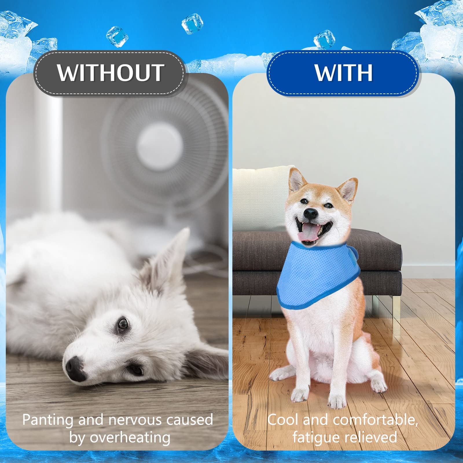 3 Pack Cooling Bandanas - Breathable Dog & Cat Collar Bandanas For Hot Weather Summer (Blue)