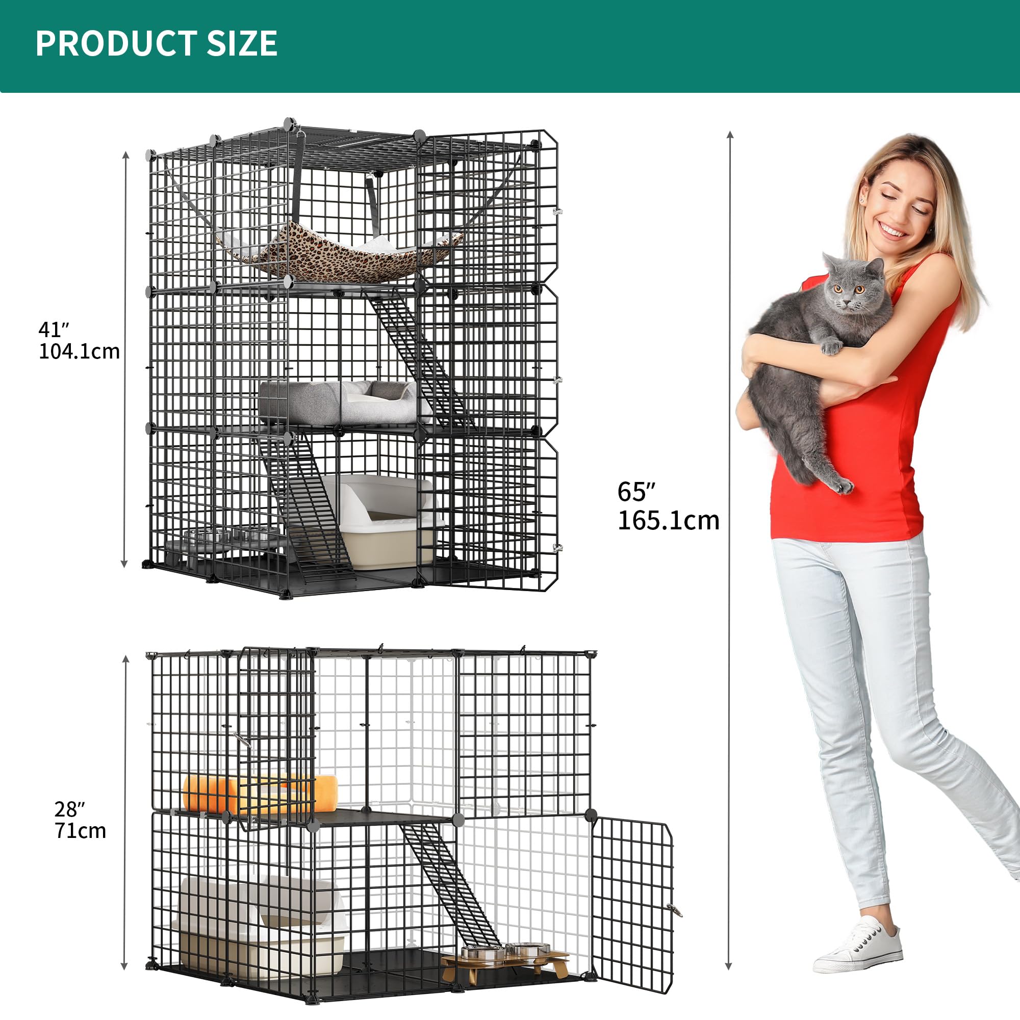 Yitahome 2-Tier Cat Cage Indoor Outdoor: 28'' L X 28'' W X 28'' H Diy Cat Enclosures Kitten Cage Pet Playpen Metal Kennel For 1-