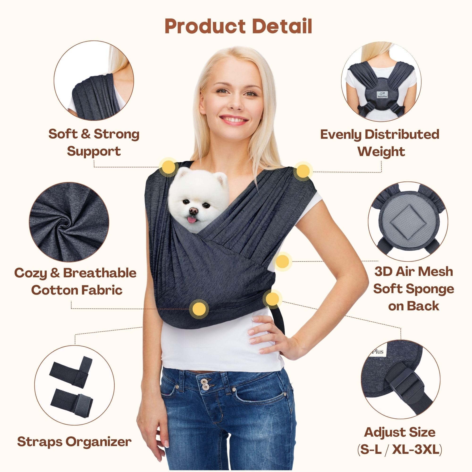 Anccoplus Dog Carriers For Small Dogs, Front Facing Cat Carrier, Hands Free Dog Carrier, Size Adjustable Pet Carrier, Reducing B