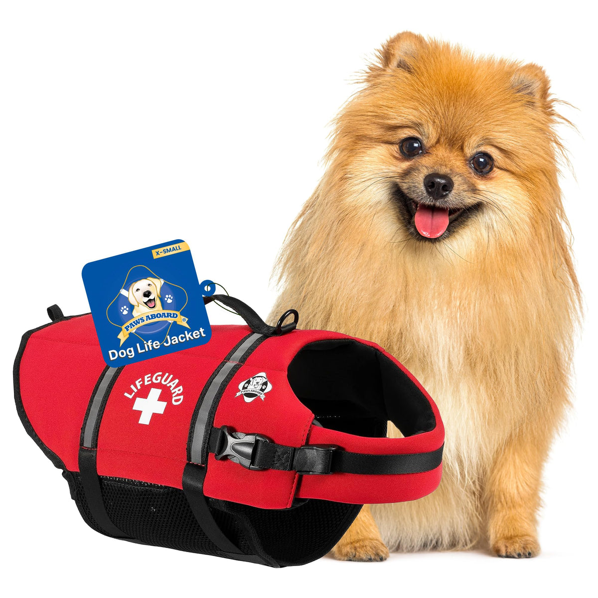 Paws Aboard Dog Life Jacket - Keep Your Canine Safe with a Neoprene Life Vest for Swimming and Boating, Color and Design to Choose - Red, X-Small