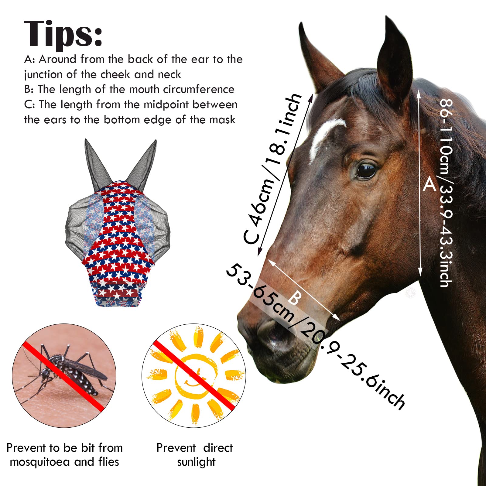 Frienda 4 Pcs Horse Fly Mask with Ears Horse Face Covering Elasticity Smooth Comfortable Mask with UV Protection(Large)