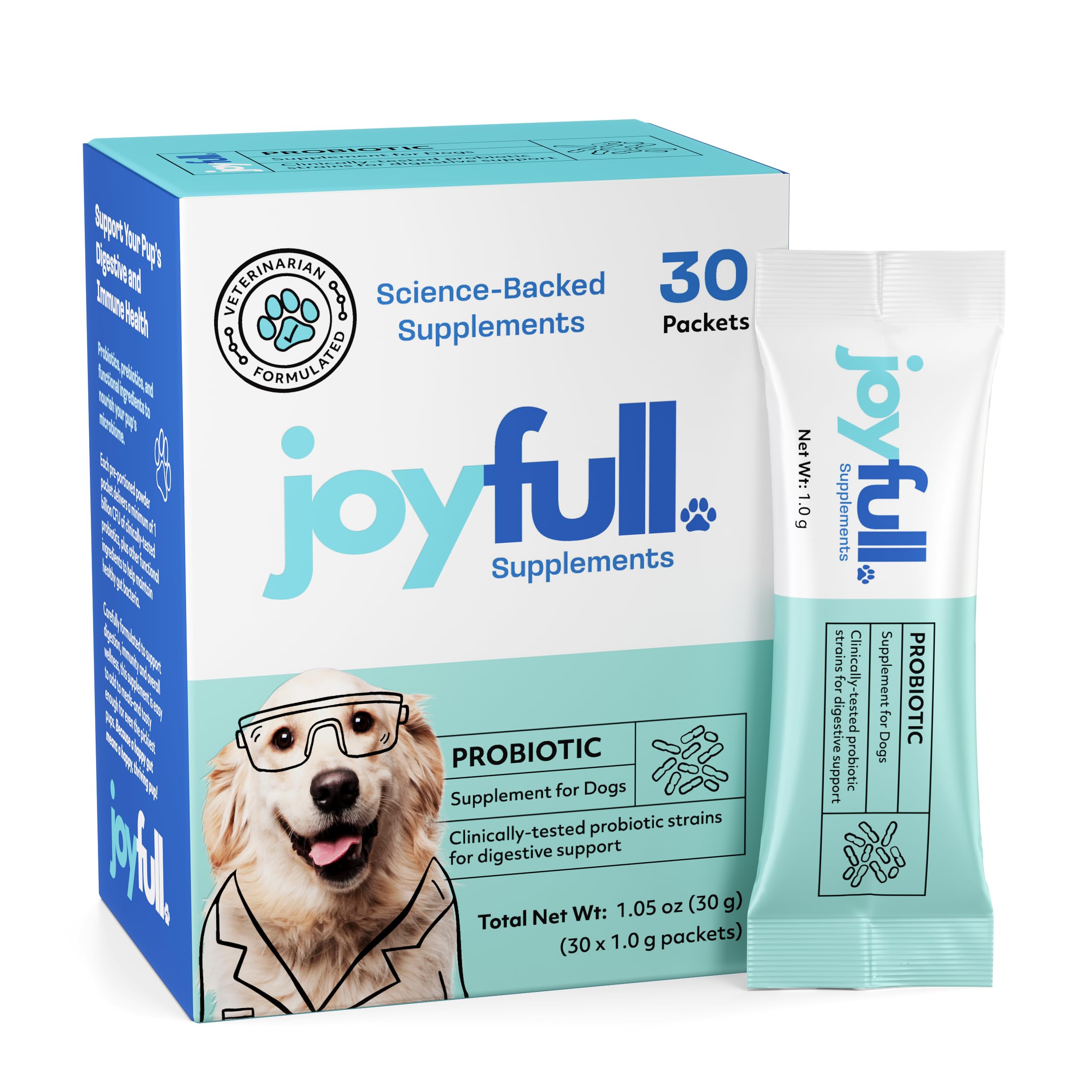 Joyfull Probiotics for Dogs - Supports Gut Health, Immune System, Occasional Diarrhea, Digestive Health, Gas & Bloating - 30 Pac