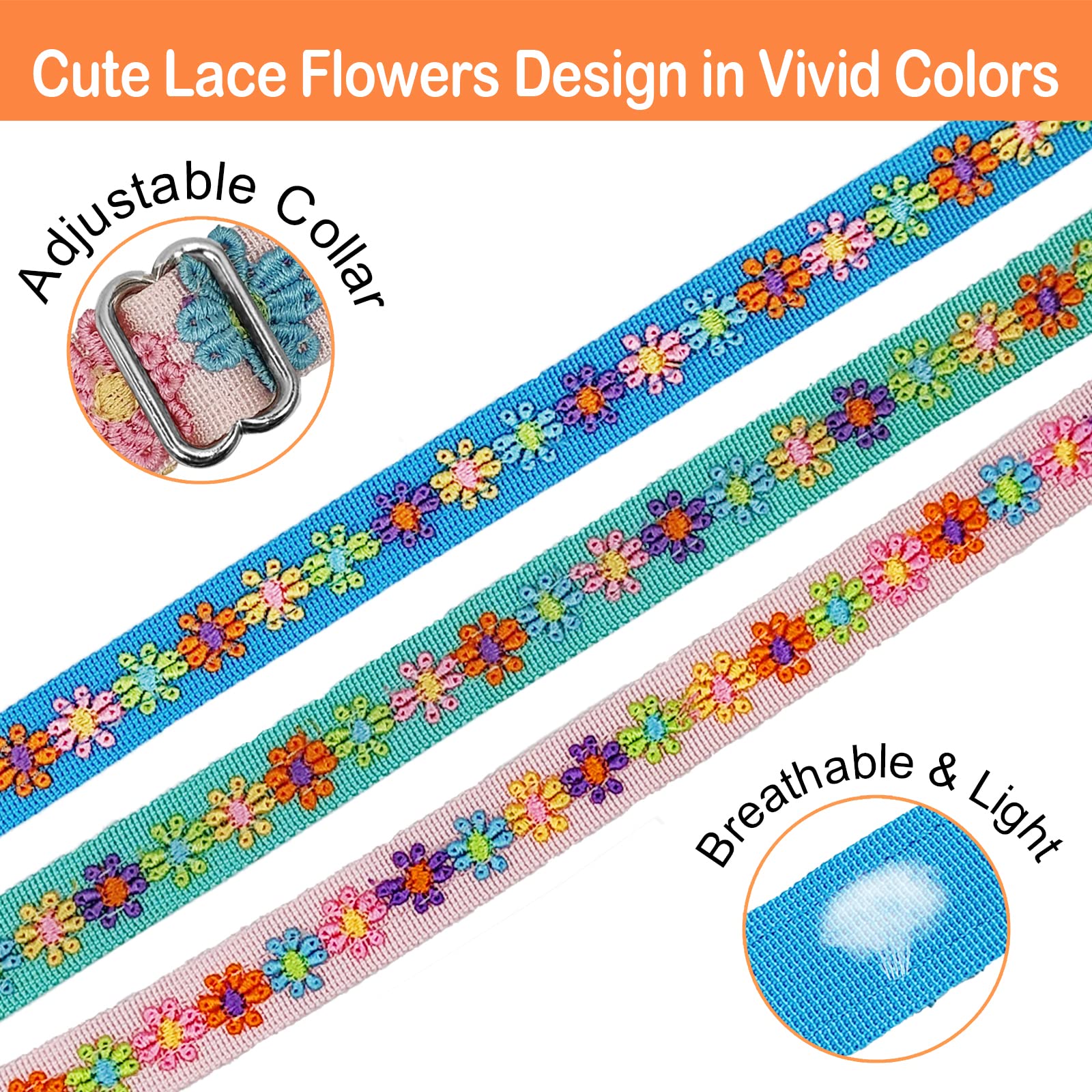 Ginidear Dog Collar And Leash Set For Girl Dogs With Cute Embroidery Lace Flowers For Daily Outdoor Walking, Adjustable For Smal
