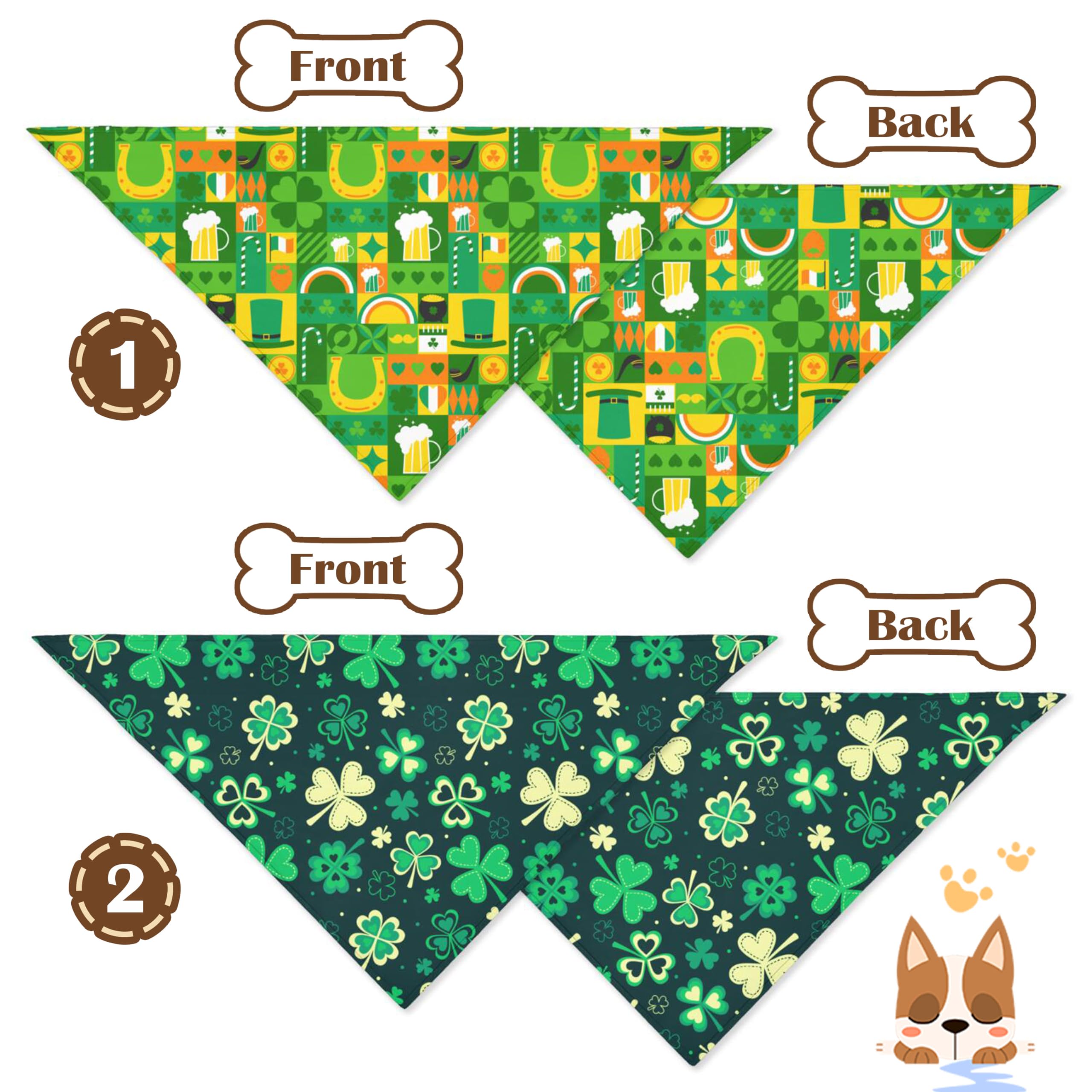 2Pcs St. Patrick'S Day Dog Bandanas, Dog Bandana Boy Girl,Funny St. Patrick'S Day Dog Scarf, Fashion Design Apply To Medium Size