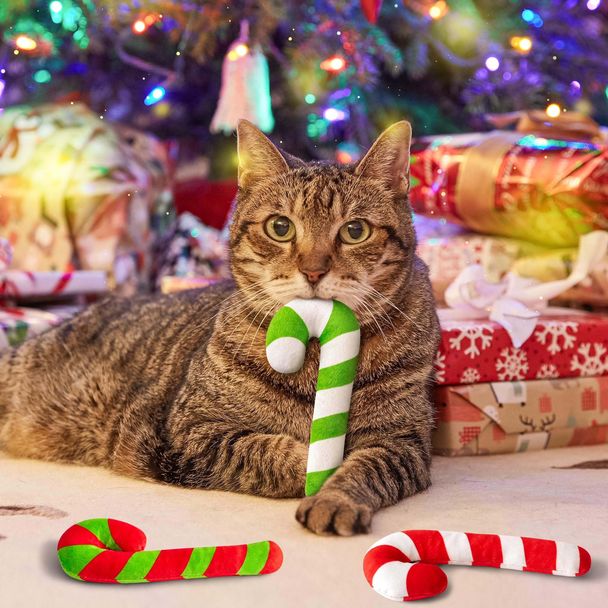 Mallmall6 3Pcs Christmas Candy Cane Catnip Toys Gift For Cat, Indoor Cat Chew Bite Kick Catmint Pet Toys Supplies For Cat Lover