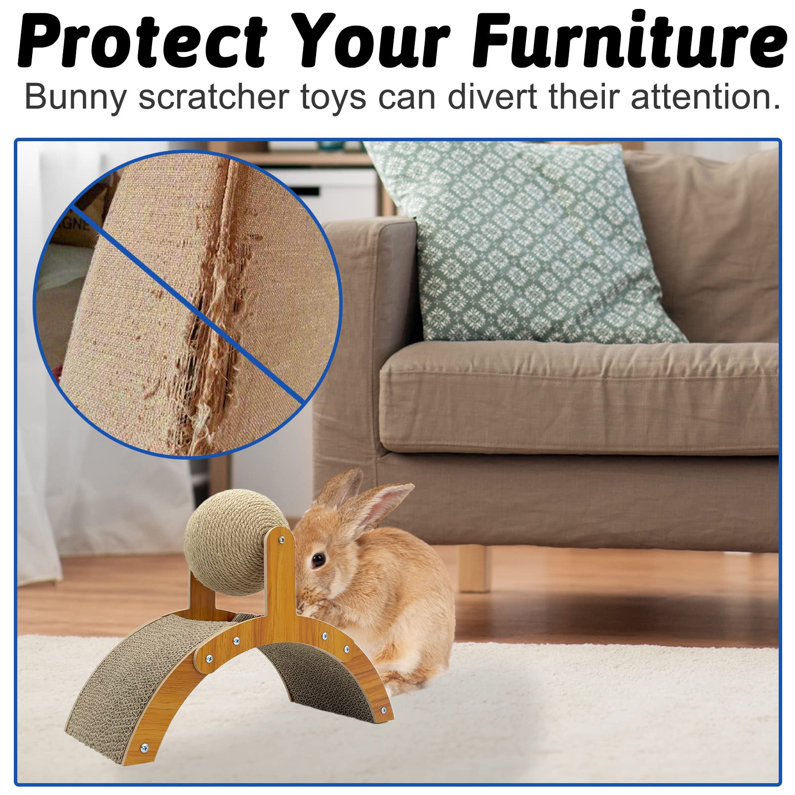 Fhiny Rabbit Scratch Toy, Natural Sisal Rabbit Scratching Ball with Cardboard Pad 2-in-1 Bunny Claw Scratcher Interactive Toys N