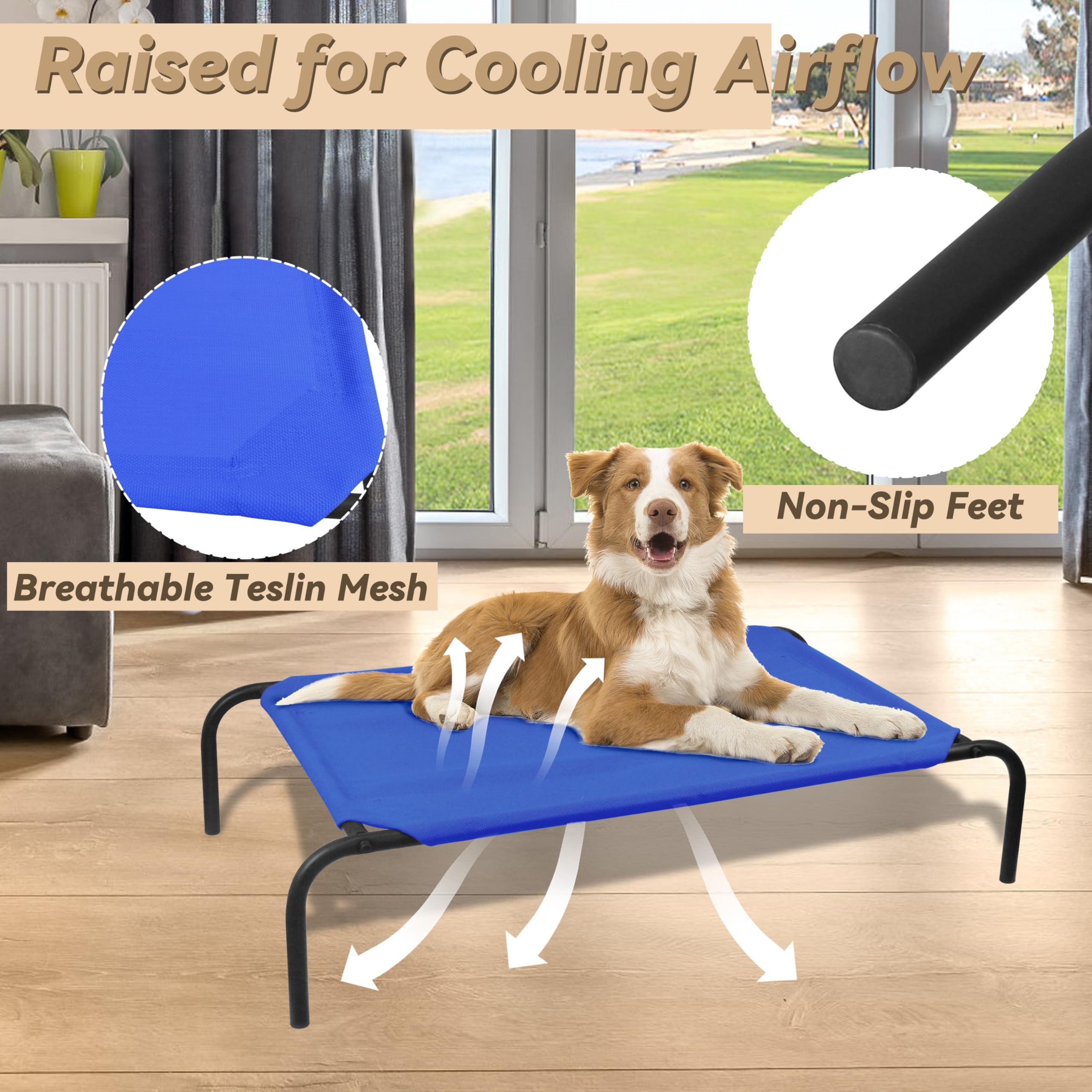 Phyex Heavy Duty Steel-Framed Portable Elevated Pet Bed, Elevated Cooling Pet Cot, 43.5'' L X 25.5'' W X 7.8'' H(M, Blue)