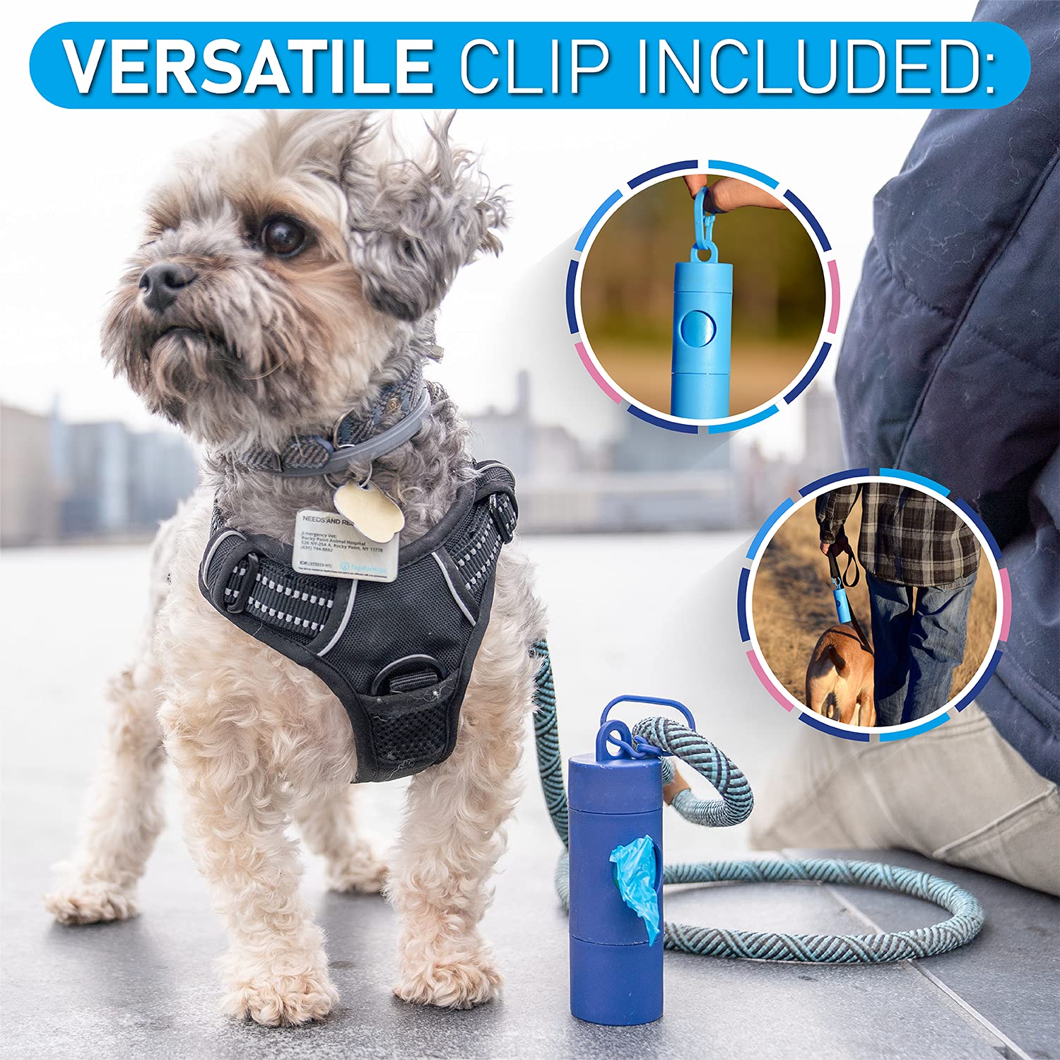 TreatPod Leash Treat Holder and Poop Bag Dispenser - 2 in 1 Dog Waste Bag Dispenser and Treat Container Pouch, Includes 15 Eco Friendly Extra Strength Bags (Navy) -Like New