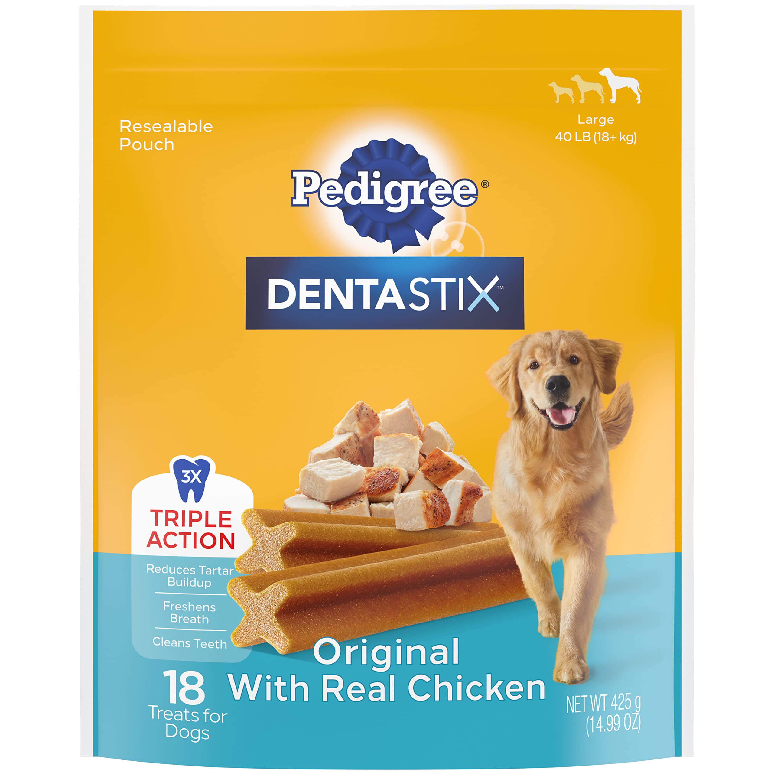 PEDIGREE DENTASTIX Large Dog Dental Treats Original Flavor Dental Bones, 14.99 oz. Pack (18 Treats)