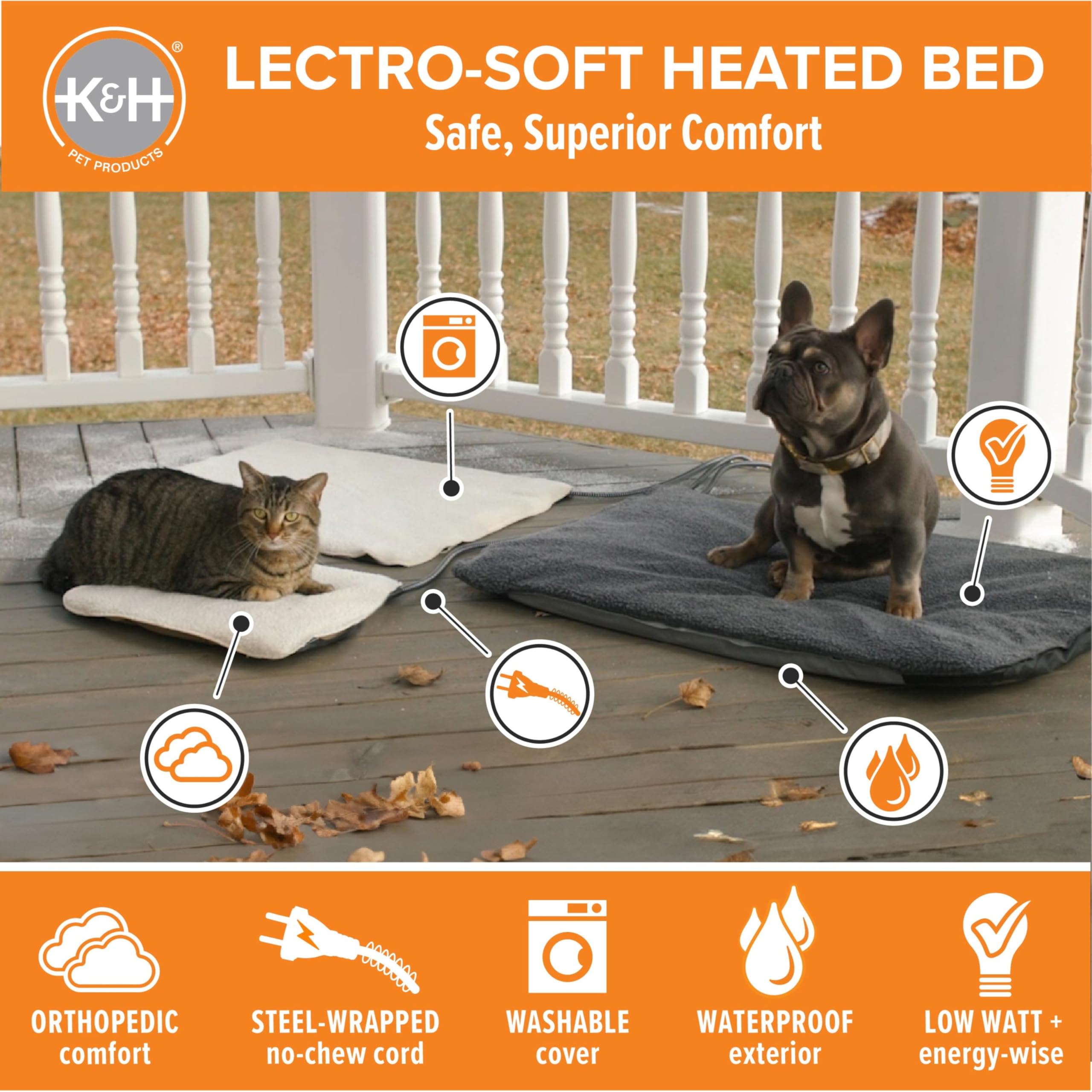 K&H Pet Products Orthopedic Outdoor Heated Dog Bed Lectro-Soft Gray Medium 19 X 24 Inches