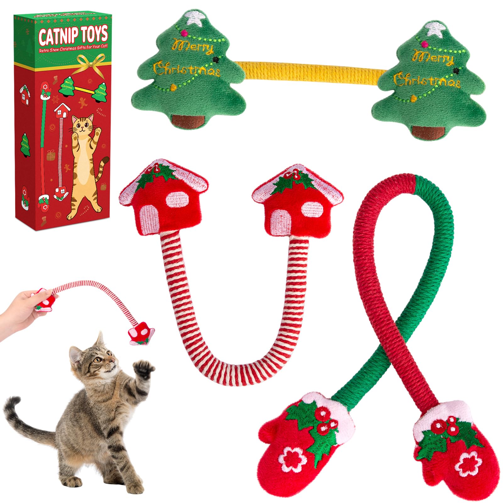 Retro Shaw Cat Chew Ropes 3PCS, Kitten Teething Toys for Indoor Cats, Natural Catnip Kicker Toys for Boredom Relief, Handmade Ca
