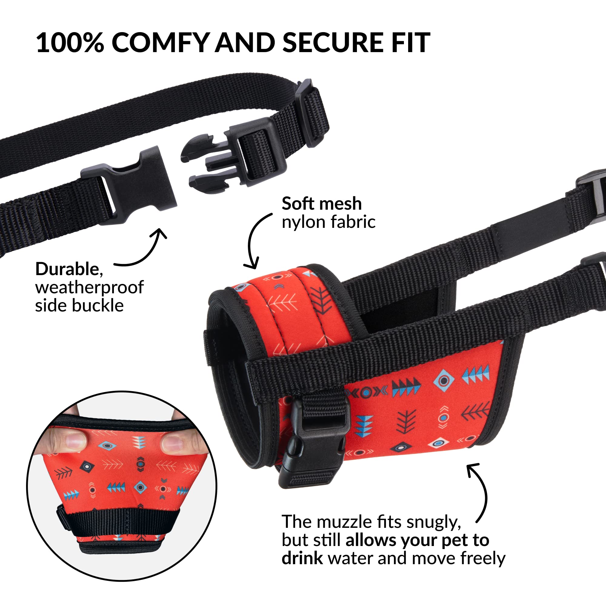 Collardirect Dog Muzzle - Updated Design Adjustable Soft Breathable Tribal Nylon Dog Mouth Guard Cover For Small, Medium And Lar