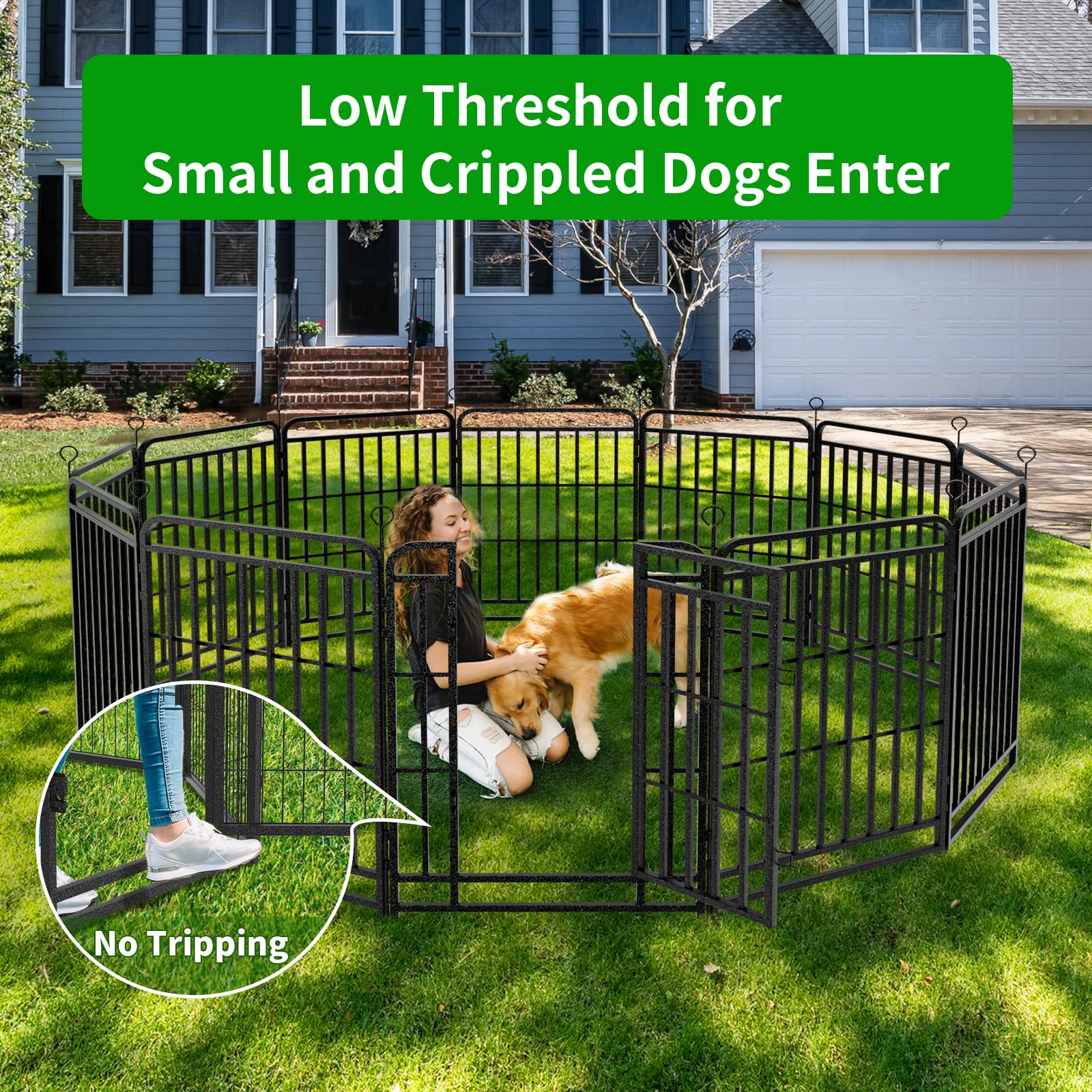 Dog Playpen Outdoor 32 Panels Heavy Duty Dog Fence 40 Height With Thick Pipe Anti-Rust With Doors Portable For Rv Camping Yard