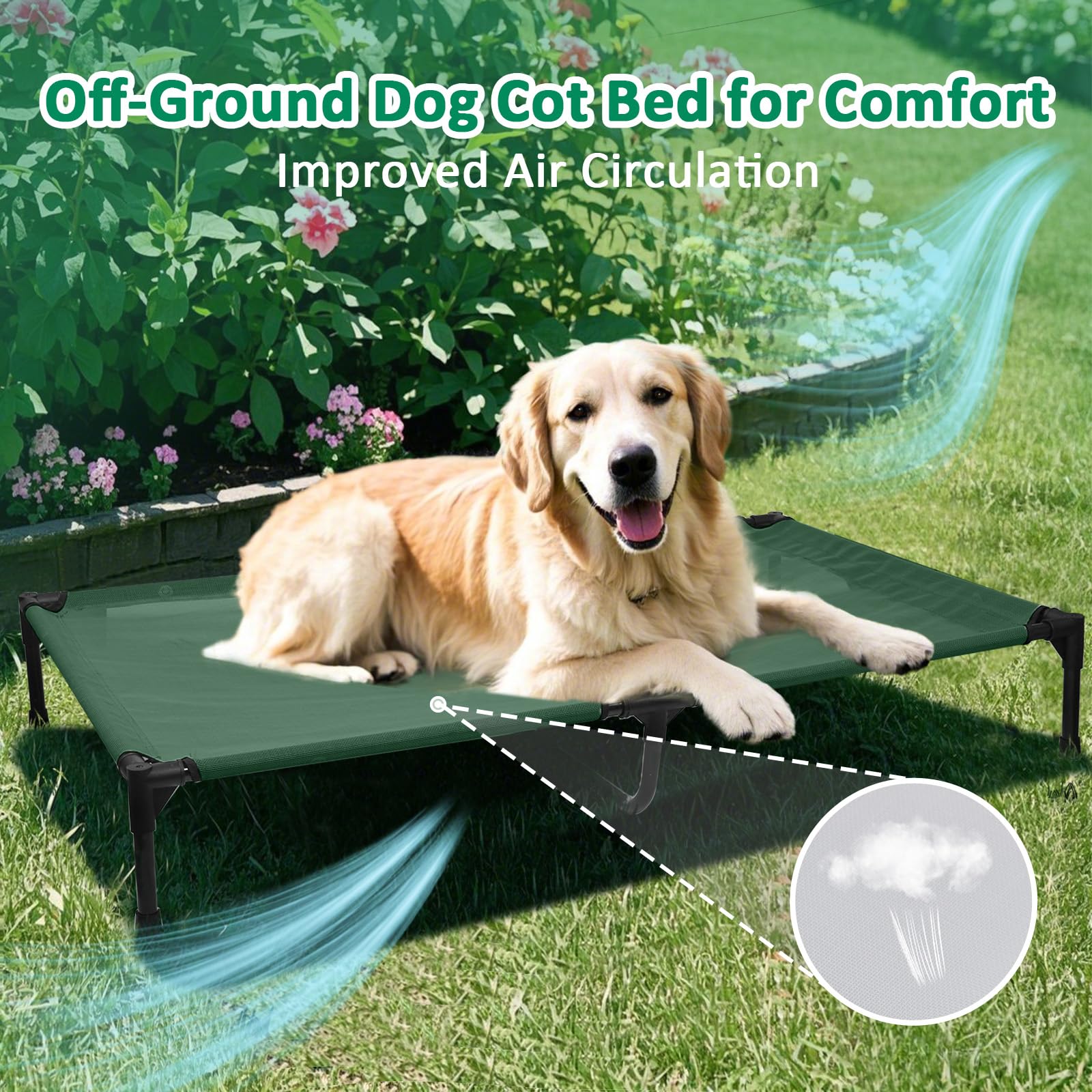 Kmfyzye 51 Inch Xl Elevated Cooling Dog Bed, Xlarge Raised Bed For Dogs With Frame, Breathable Mesh And Anti-Slip Feet, Lifted P