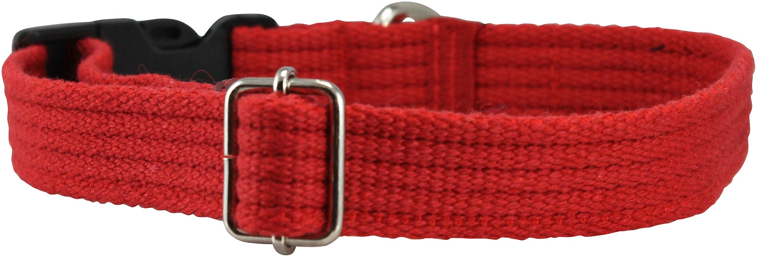 Cotton Web Adjustable Dog Collar 4 Sizes Red (Medium: Neck: 14'-19'; Width: 3/4')