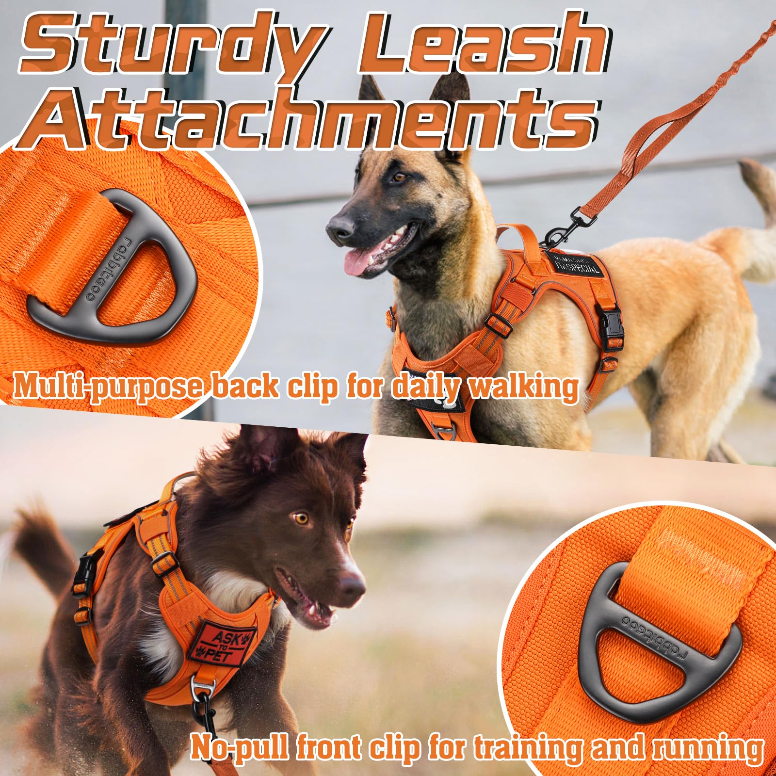 Rabbitgoo Dog Harness No Pull, Military Dog Harness Medium Sized Dog With Handle & Molle, Easy Control Service Dog Vest Harness Training Walking, Adjustable Reflective Tactical Pet Harness, Orange, M