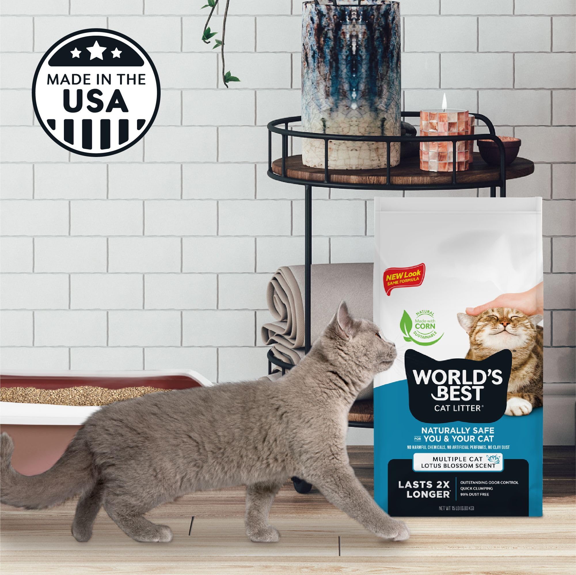 World'S Best Cat Litter Multiple Cat Lotus Blossom Scented 32-Pounds - Natural Ingredients, Quick Clumping, Flushable, 99% Dust Free & Made In Usa - Floral Fragrance & Long-Lasting Odor Control