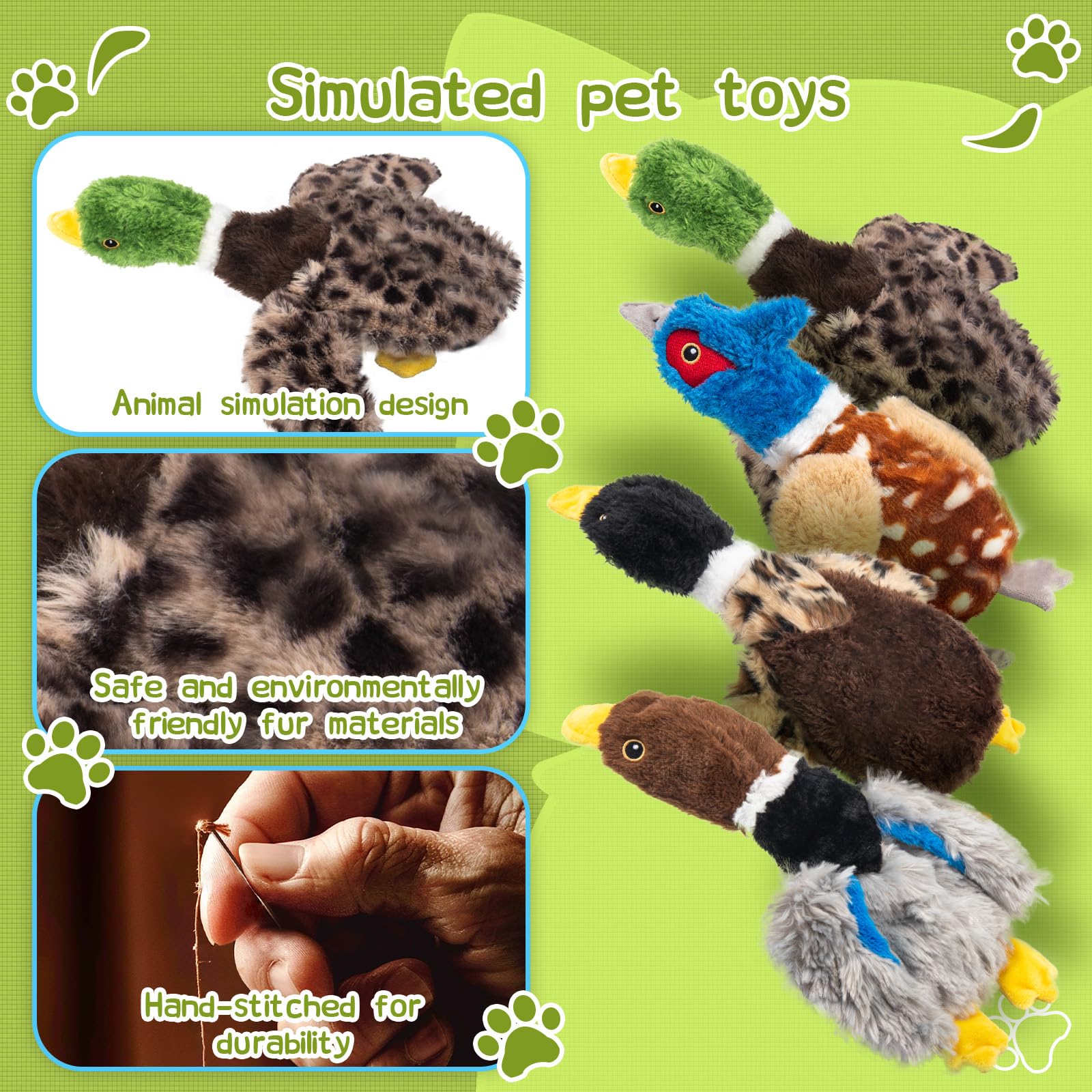 Calibonbon Extra-Plush Duck Dog Toy with 2 Squeakers & Crinkle - No Stuffing Gentle Chewer Squeaker for Calming Play, Soft Toy f