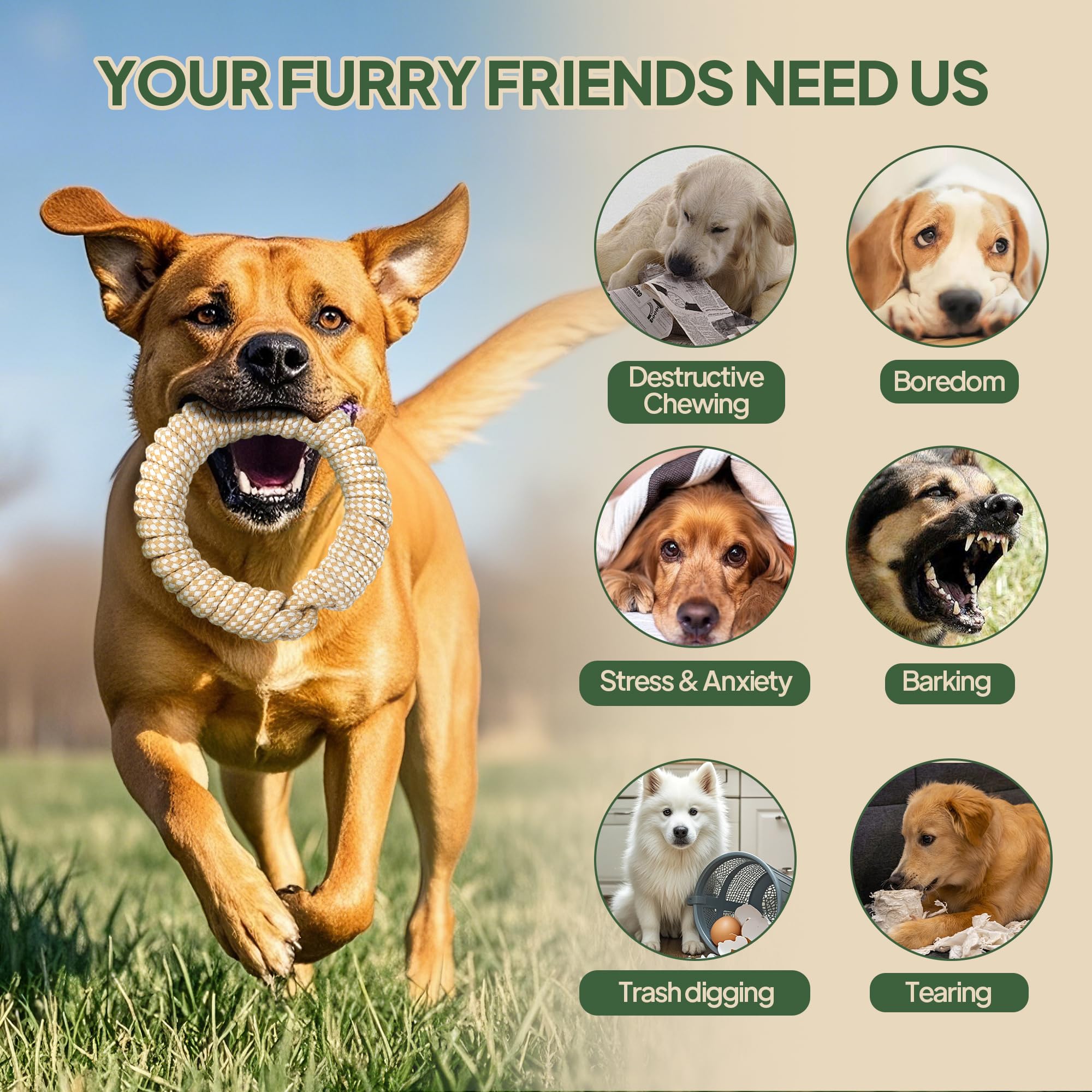 Twoear Dog Rope Toys For Large Breed Aggressive Chewers, 4 Pack Indestructible Natural Cotton Rope Chew Toys For Large/Medium Do