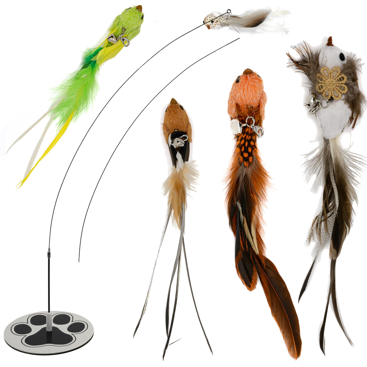 Gadgetsology Interactive Bird Simulation Cat Toy Set For Bored Indoor Adult Cats Feather Toy Wand 5 Pcs Natural Bird Feathers St