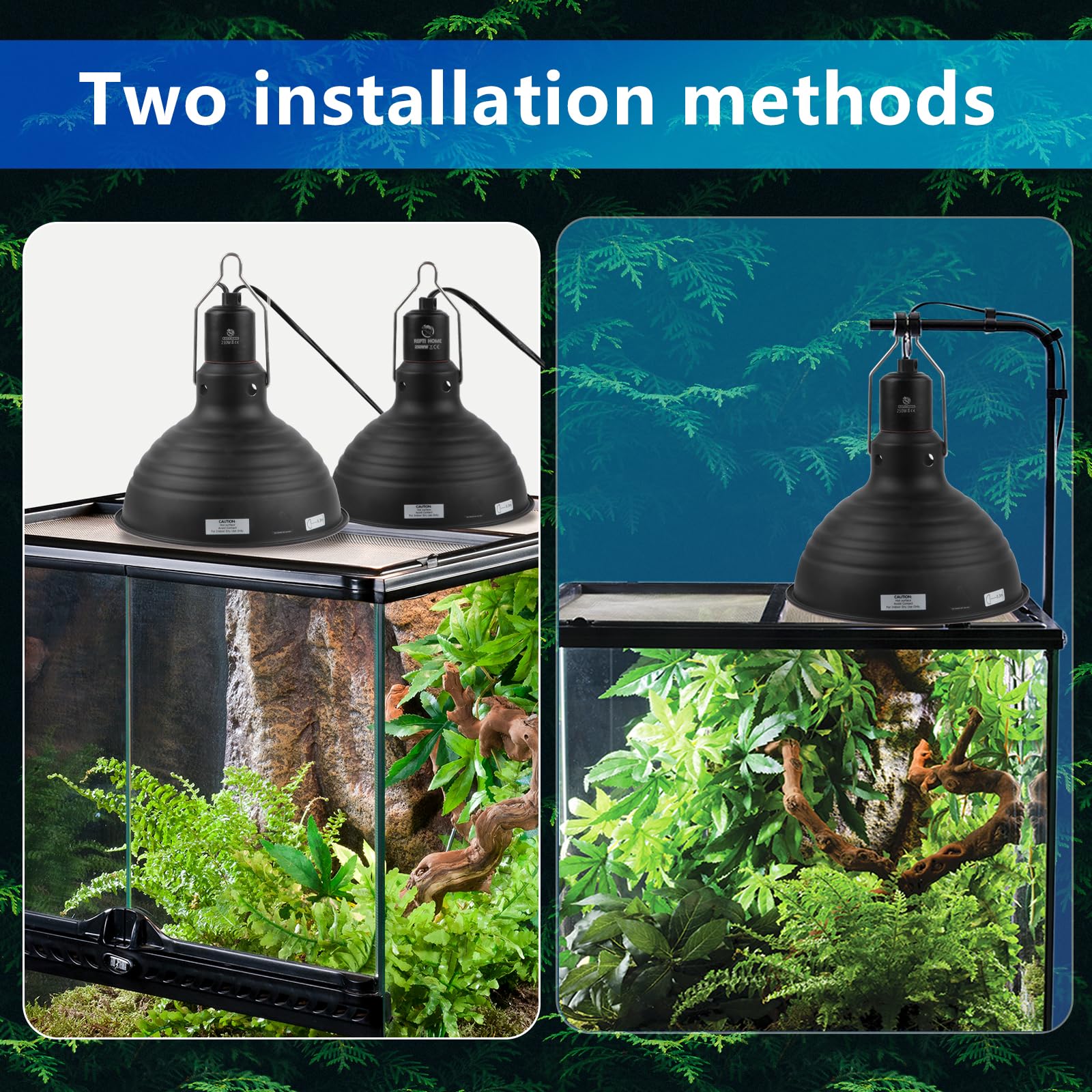 Repti Home 8.5 Inch Reptile Light Fixture Dome Heat Lamp Fixture Uvb Heat Basking Lamp Fixture For Amphibian Reptile Terrariums