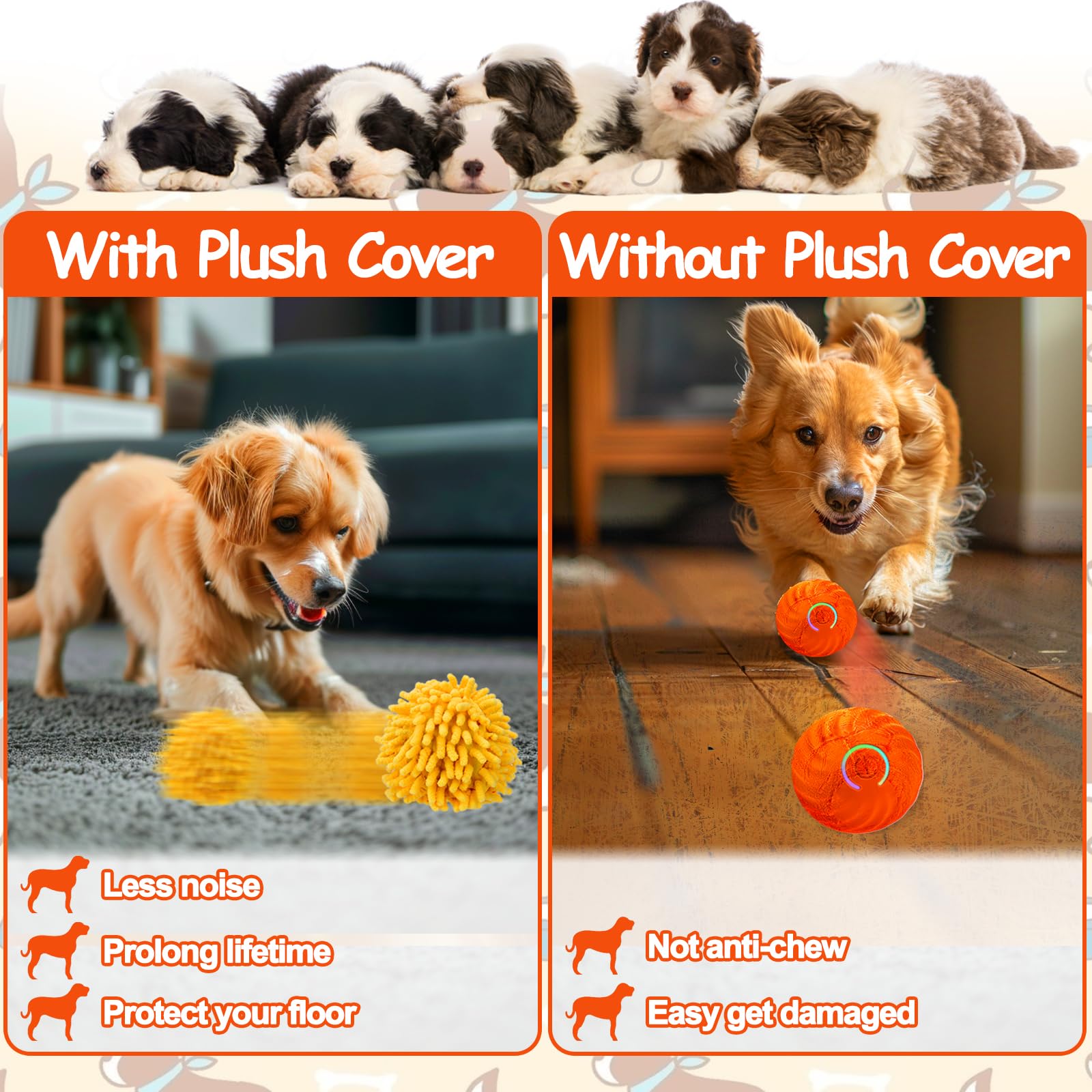 Interactive Dog Toys Ball, Self Rolling Dog Ball with Cover Anti-Chewer for Small/Medium/Large Puppy Pet Toys, Active Rolling Ba