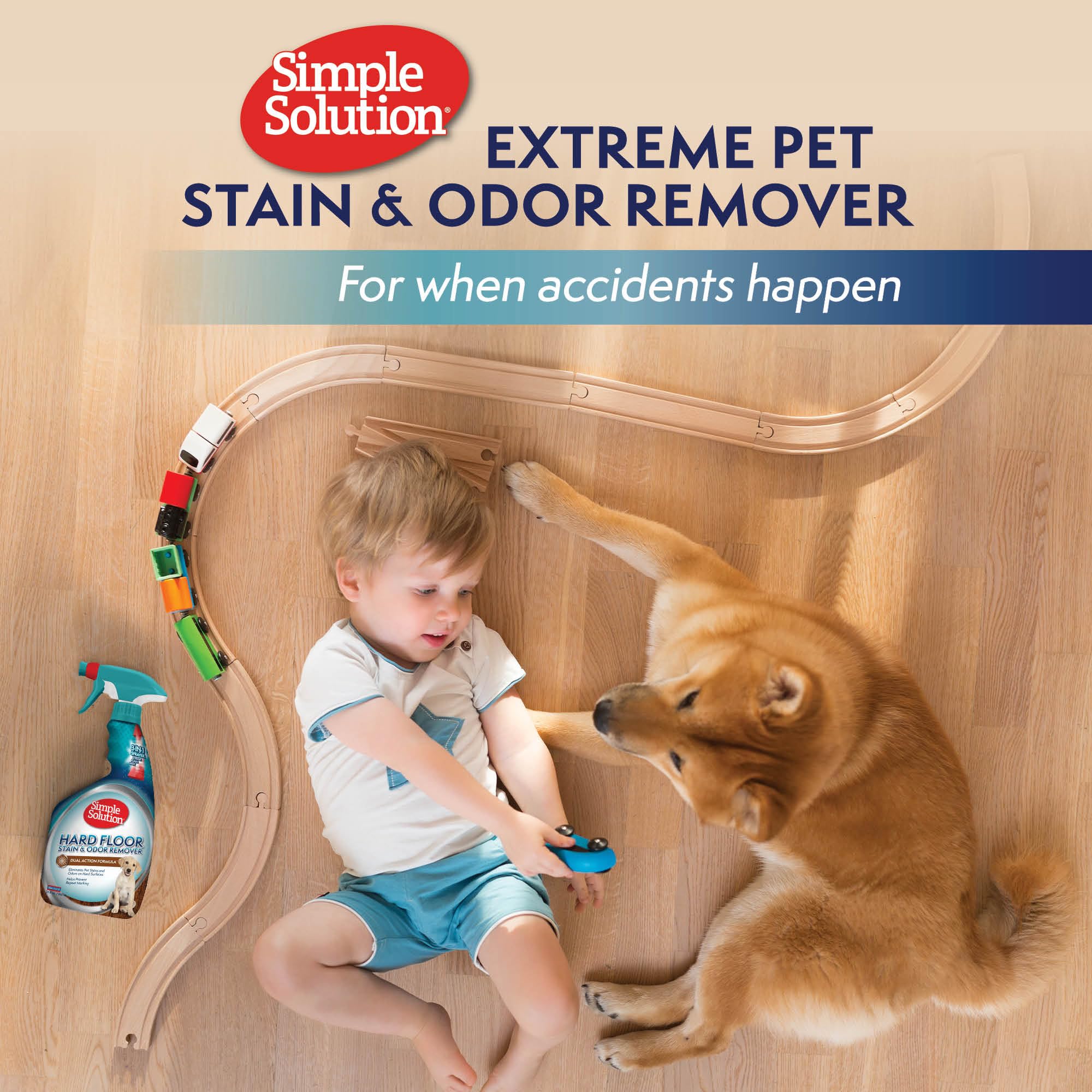 Simple Solution Hard Floor Extreme Pet Stain And Odor Eliminator Spray, Dog And Cat Enzyme Cleaner, Pro-Bacteria Cleaning Power, Strong Urine, Pee And Poop Smell Remover For Hardwood Floors, 32 Oz
