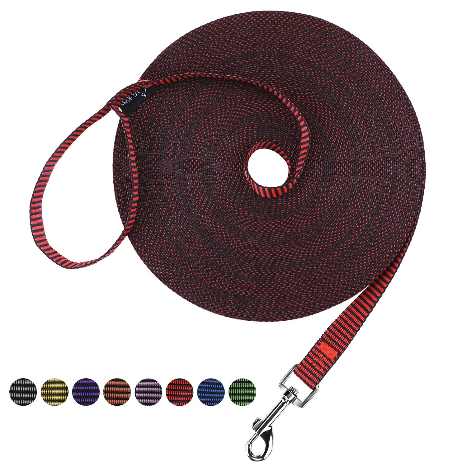 Hi Kiss Dog/Puppy Obedience Recall Training Agility Lead - 15Ft 20Ft 30Ft 50Ft 100Ft Training Leash - Great For Training, Play, Camping, Or Backyard(15Ft,Black_Red)