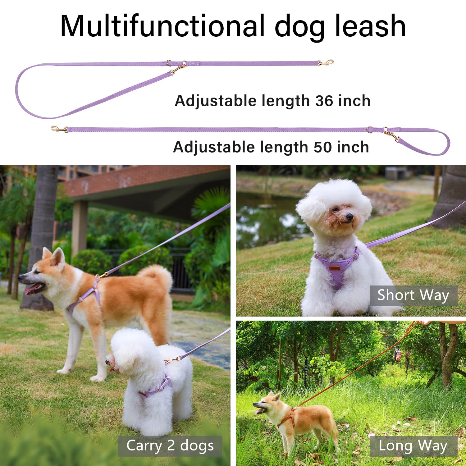 Chede No Pull Puppy Harness And Multifunction Dog Leash Set- 8 Colors Soft Adjustable No Choke Escape Proof Cute,Lightweight Pet Vest Harness For Small And Medium Dog (S, Purple)