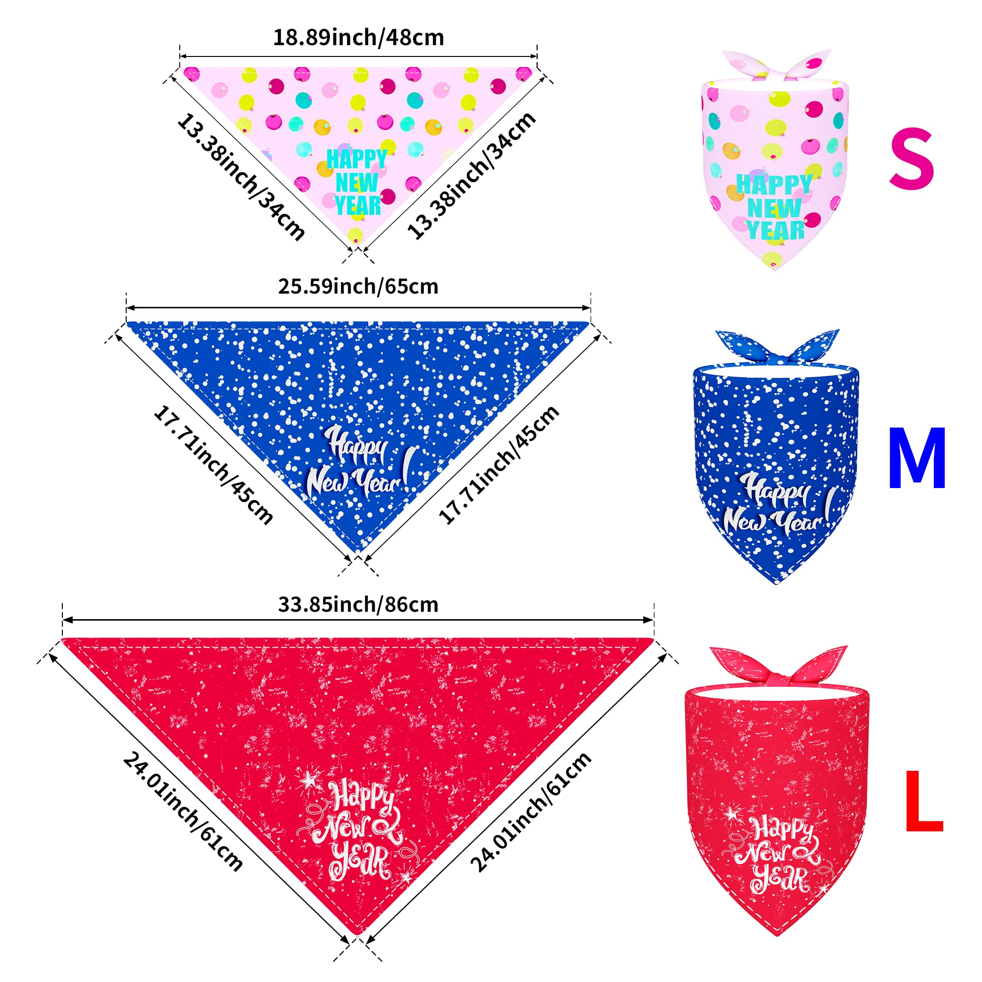 JpGdn 10PCS Dog Bandanas Happy New Year for Large Breed Dog XL XXL Kerchief Triangle Bibs Head Scarves for Boys and Girls Groomi