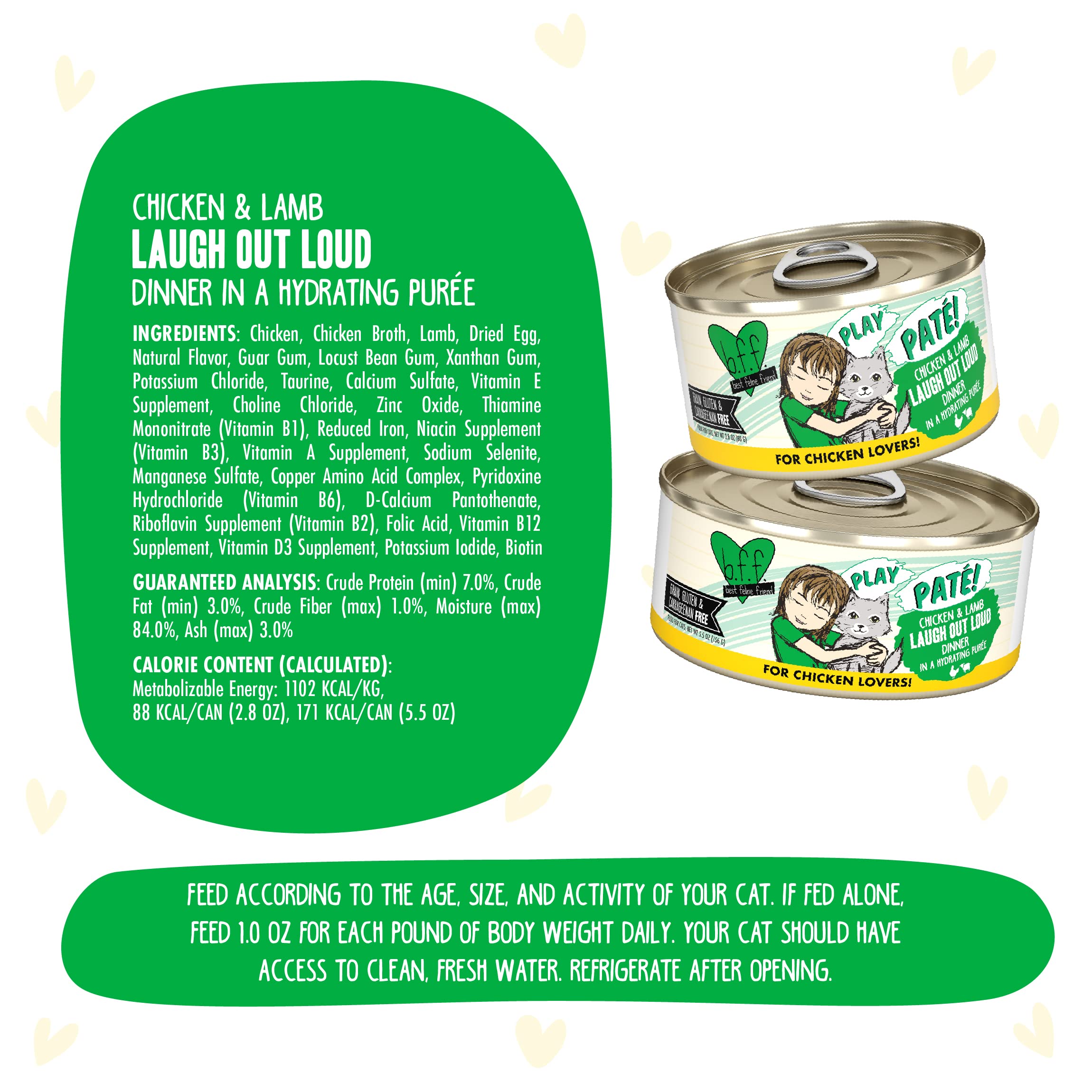 Weruva B.F.F. Play - Best Feline Friend Pat   Lovers, Aw Yeah!, Chicken & Lamb Laugh Out Loud with Chicken & Lamb, 5.5oz Can (Pa