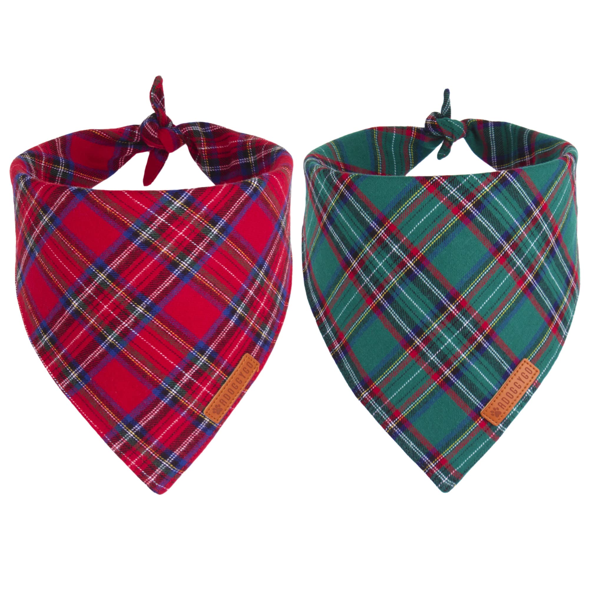 ADOGGYGO Christmas Dog Bandana 2 Pack, Stylish Plaid Pet Scarf, Premium Cotton Fabric, Multiple Sizes Offered, Christmas Bandana