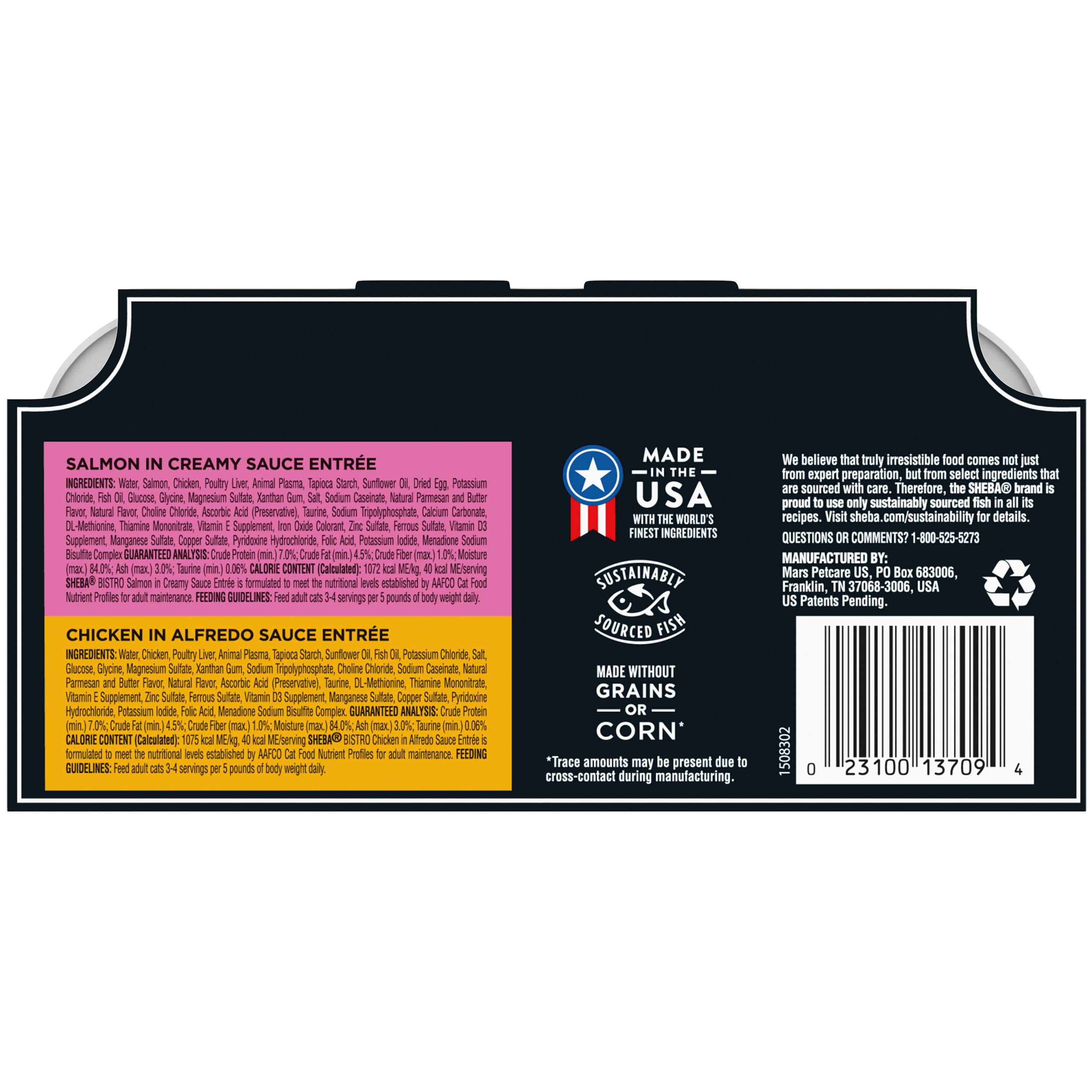 Sheba Perfect PORTIONS Bistro Wet Cat Food Trays (12 Count, 24 Servings), Chicken in Alfredo Sauce and Salmon in Creamy Sauce En