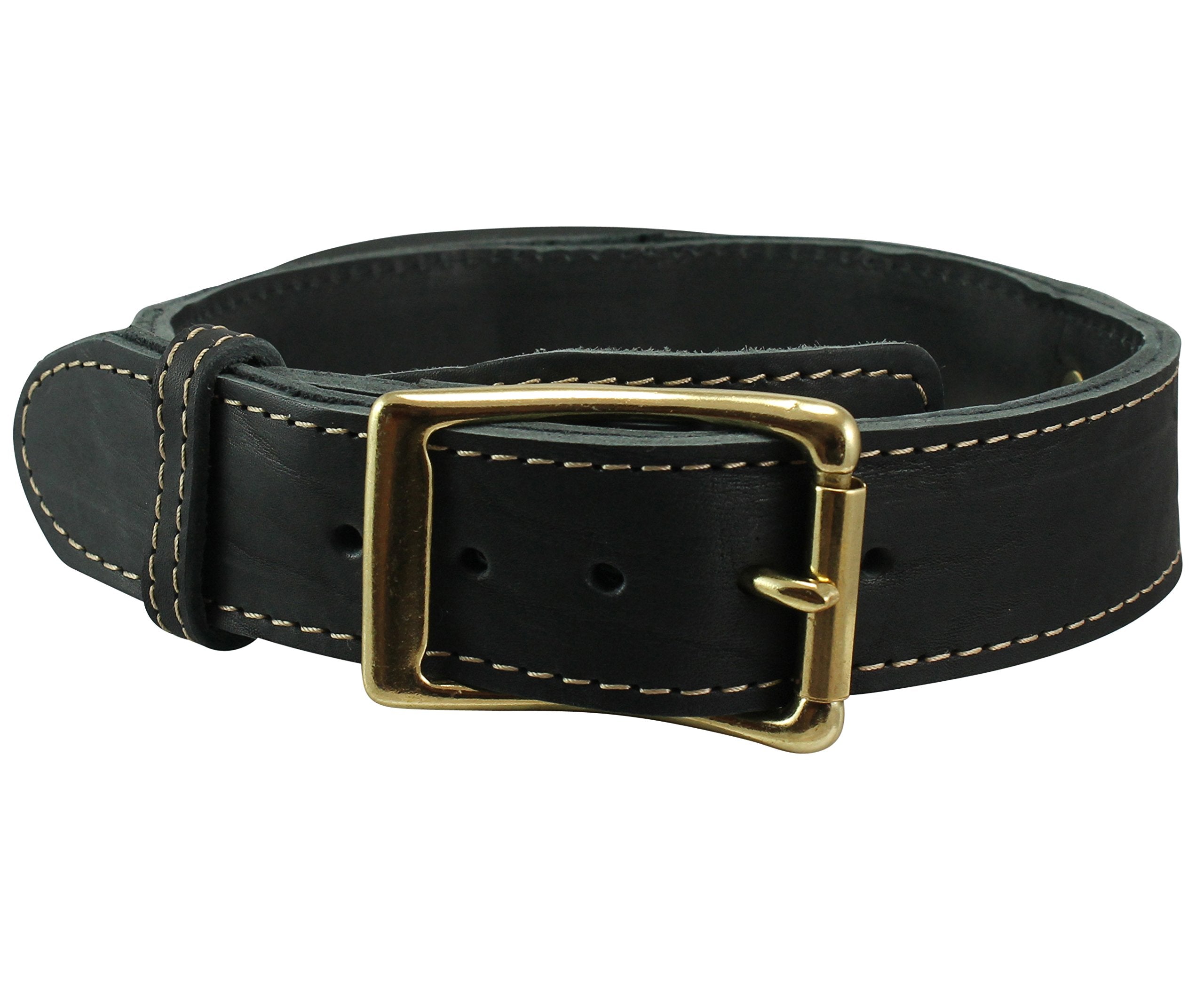 Genuine Leather Dog Collar, Rolled Leather Handle Black (Xlarge: Neck: 20''-23.5'')