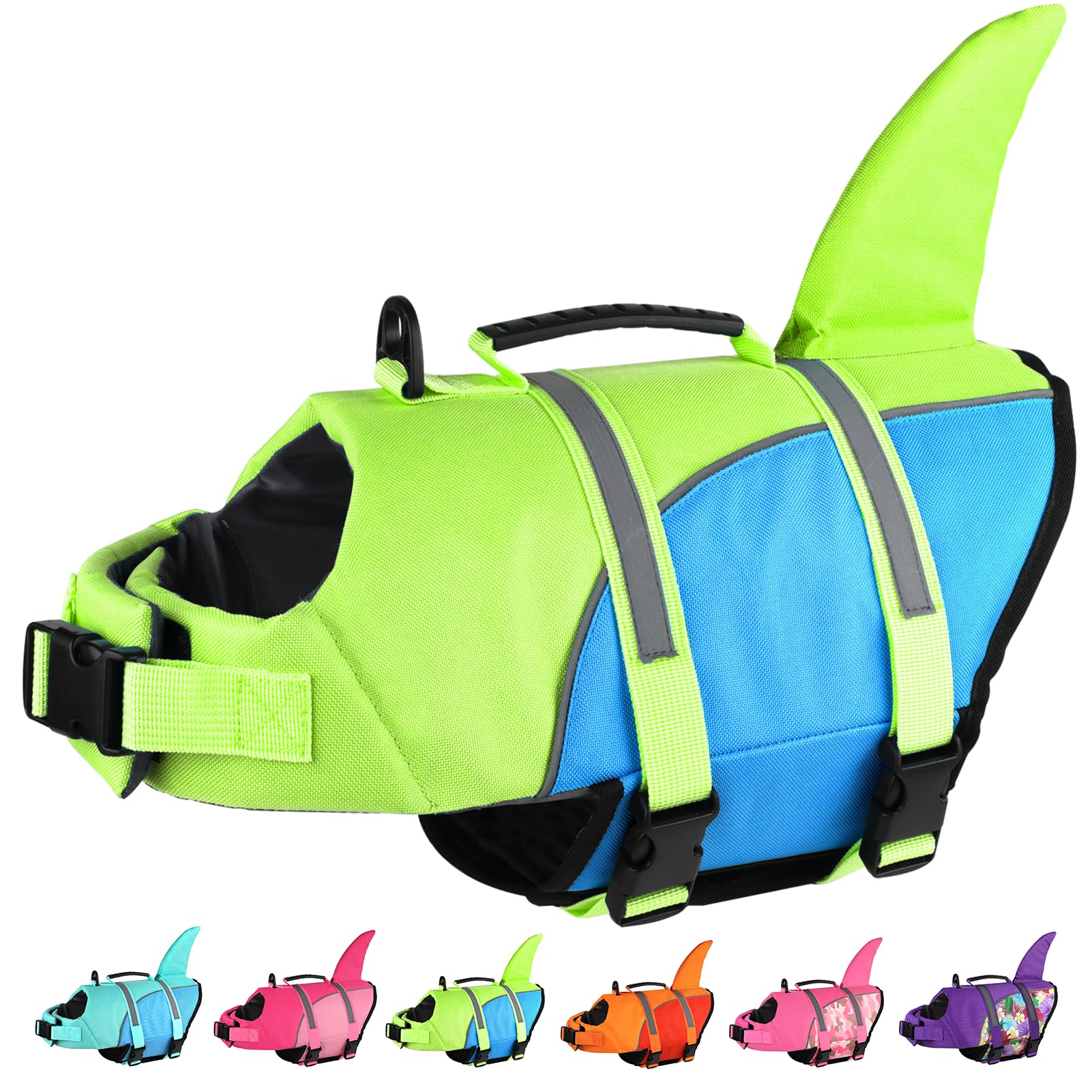 Doglay Shark Dog Life Jacket With Superior Buoyancy And Rescue Handle, Adjustable Ripstop Vest For Swimming Boating, Pet Flotati
