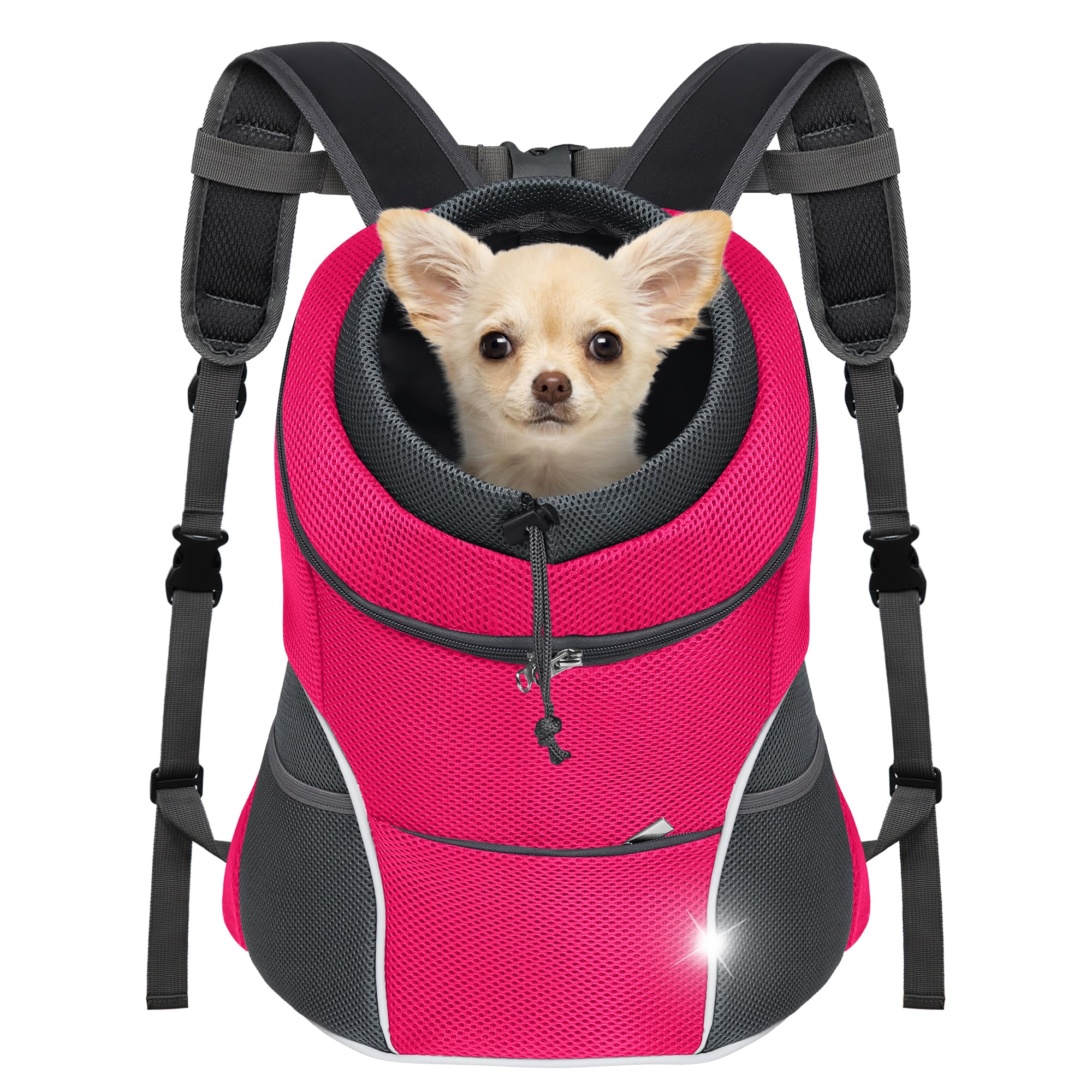 Yudodo Dog Front Carrier Backpack, Adjustable Breathable Pet Carrier For Small Dogs, Ventilated Puppy Back Pack With Safety Belt
