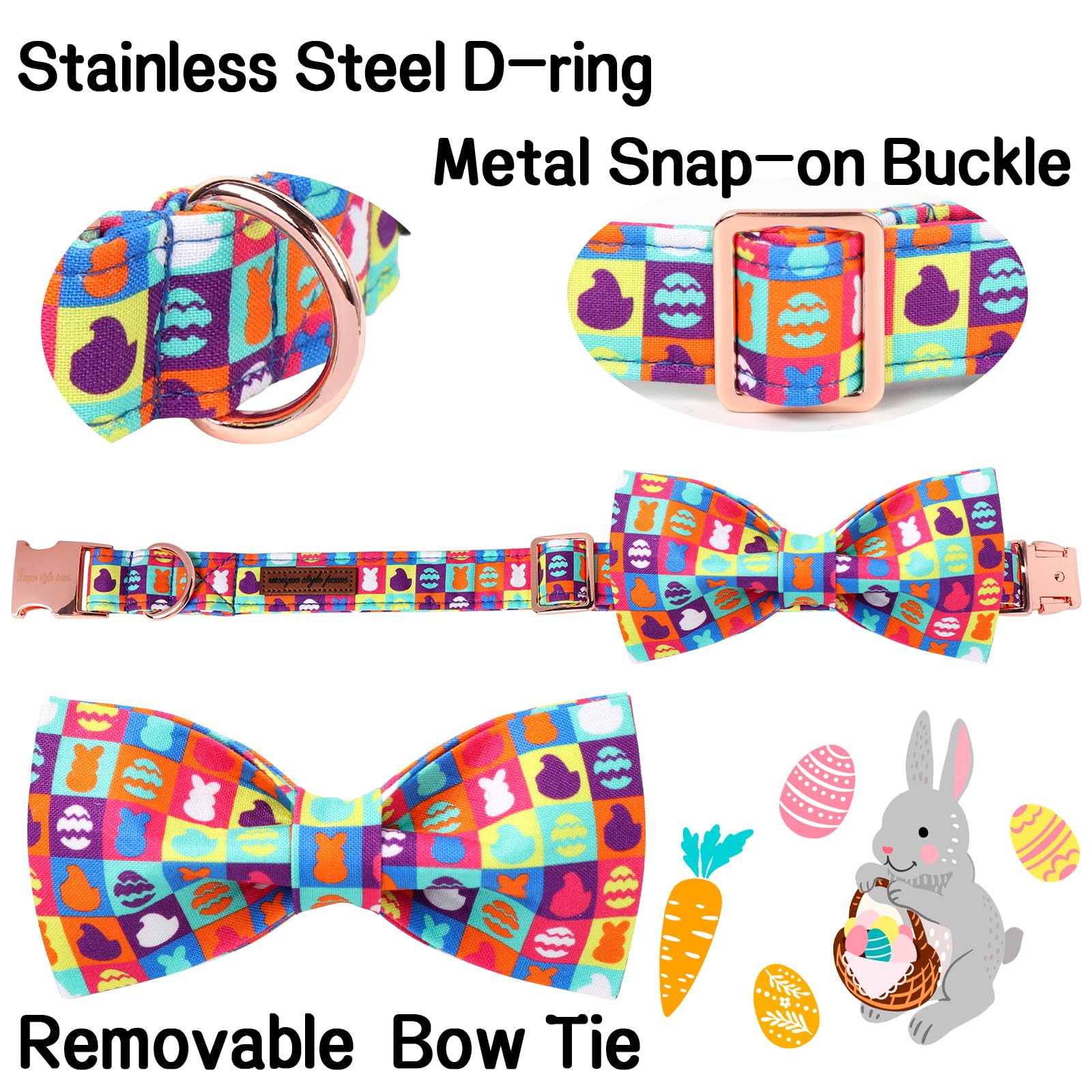 Unique Style Paws Easter Day Dog Collar With Bow Colorful Egg Rabbit Dog Collar Bowtie Bowtie Collar For Large Medium Small Dogs