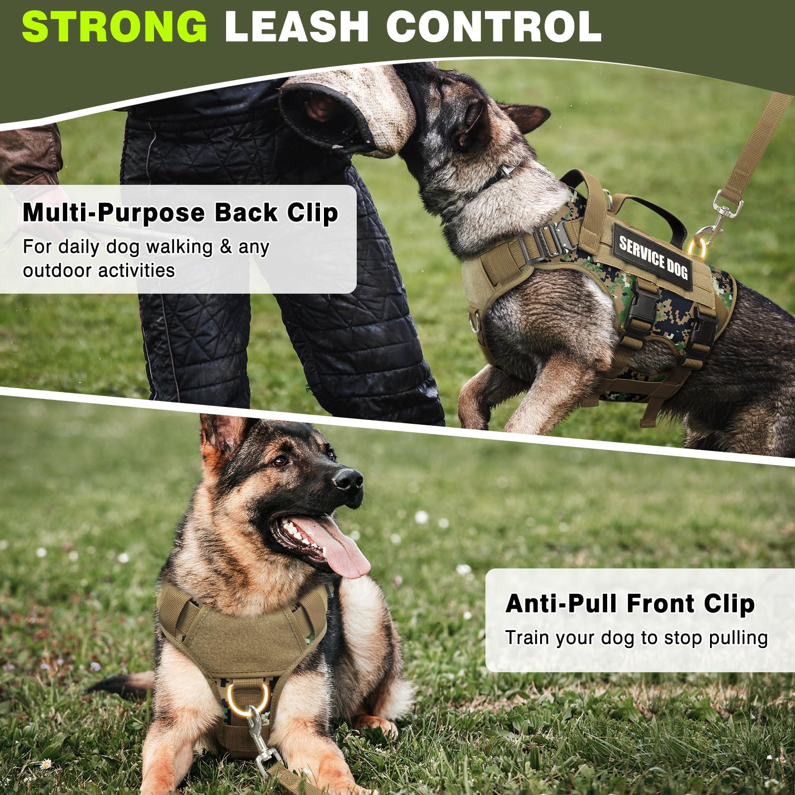 Winsee Tactical Dog Harness With Dog Leash, Service Working Molle Vest With 10 Pet Patches For Dog, No Pull Military Harness And
