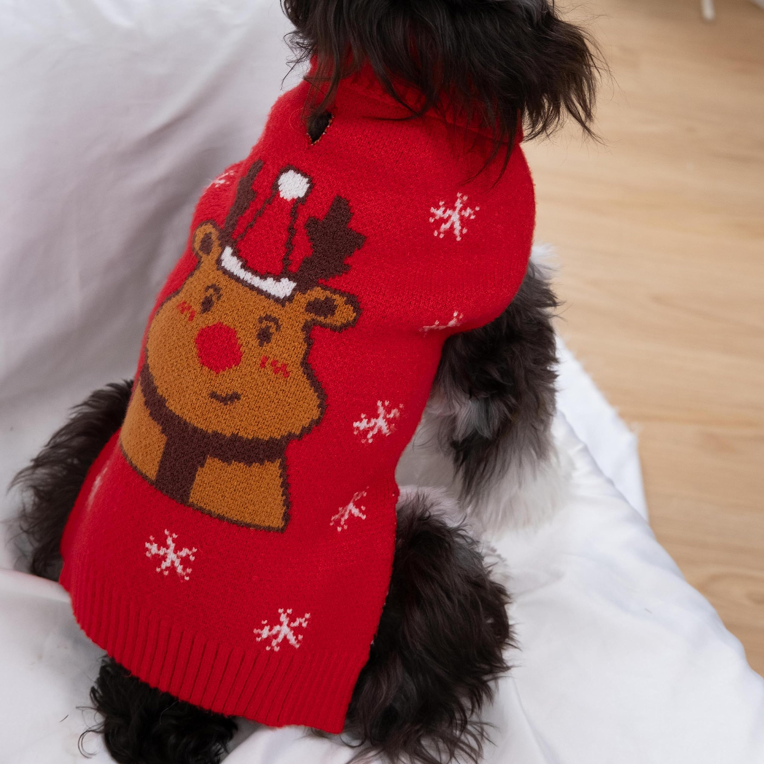 Cutebone Christmas Dog Sweater For Small Medium Dogs Reindeer Knit Red Puppy Sweater Turtleneck Pet Winter Clothes Cat Apparel W