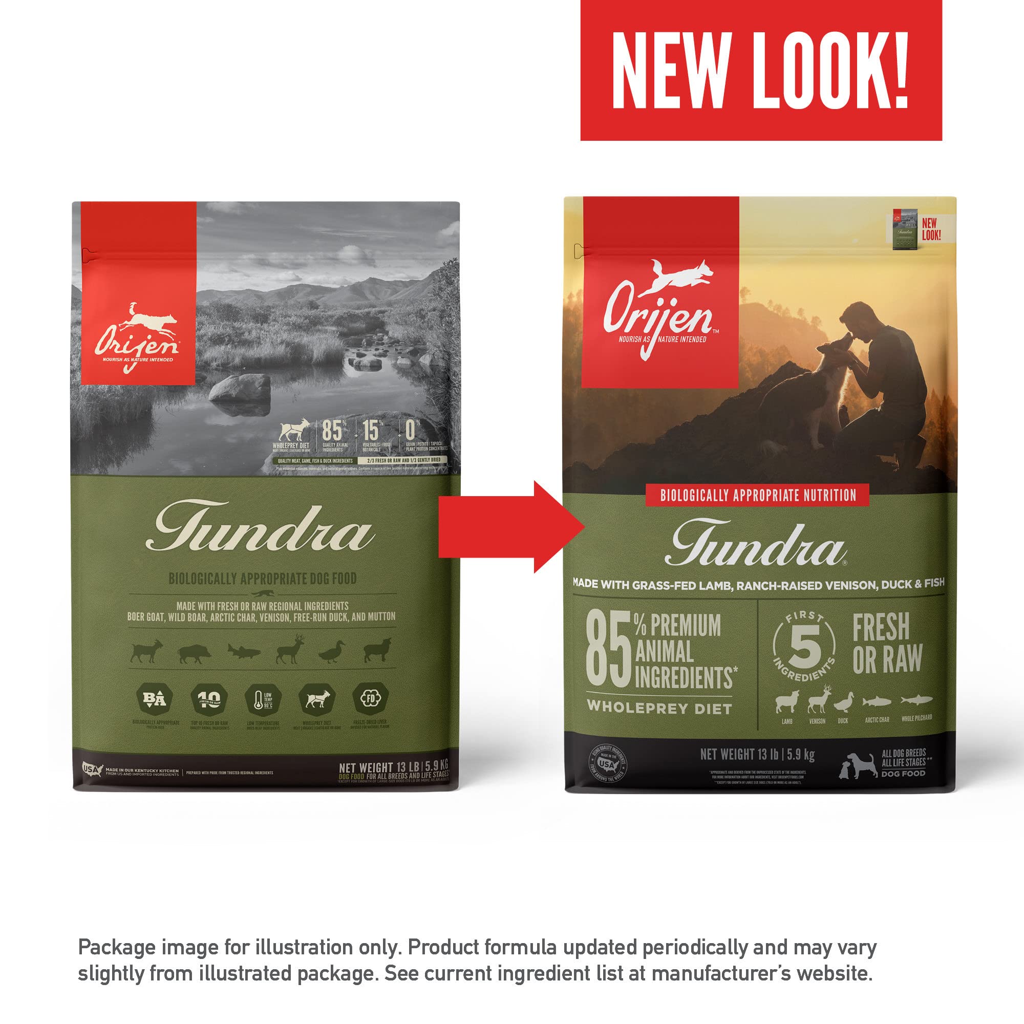 ORIJEN Grain Free Poultry Free High Protein Dry Dog Food Tundra Recipe 4.5lb Bag