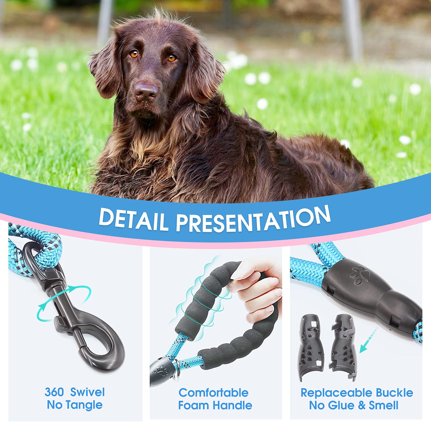 BAAPET Dog Leash with Padded Handle, 2FT, Nylon, Blue, for Small to Large Dogs