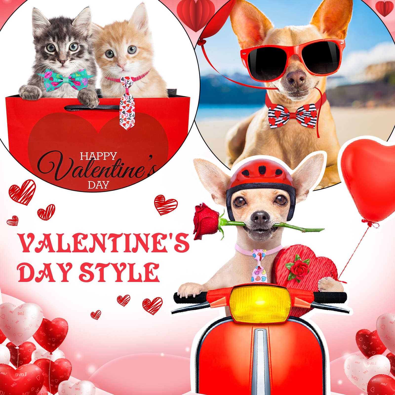Eccliy 120 Pieces Valentine'S Day Dog Bow Tie Collar Set Adjustable Dog Neckties Valentines Pet Hair Accessories For Small Cute Cat Basic Bow Tie Decoration For Holiday Party Decor Supply