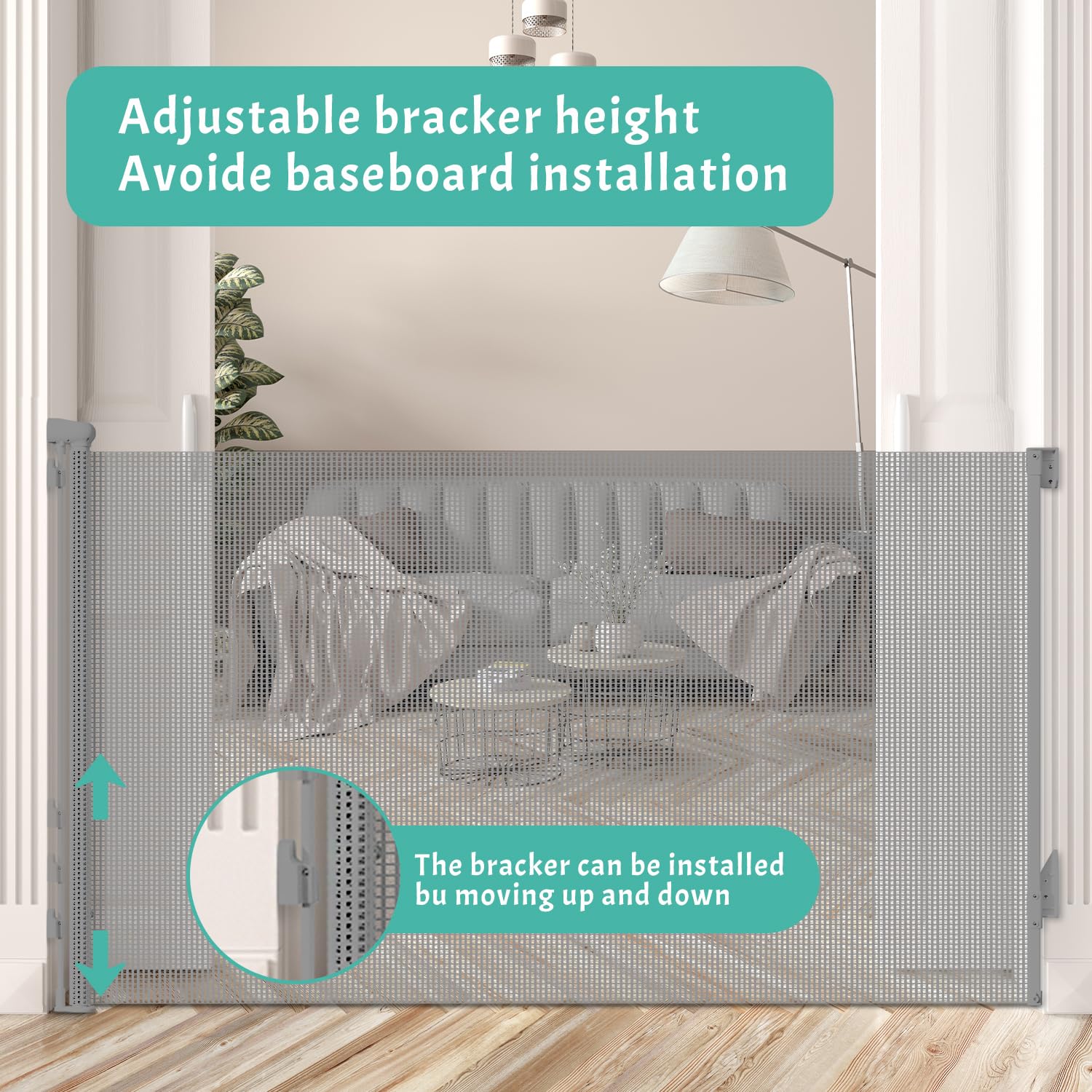 JSQBSECL Retractable Baby Gate, Pet Gate for Stairs, Mesh Dog Gate for Doorways, Safety Locking Gates for Baby Indoor, Stair Gat