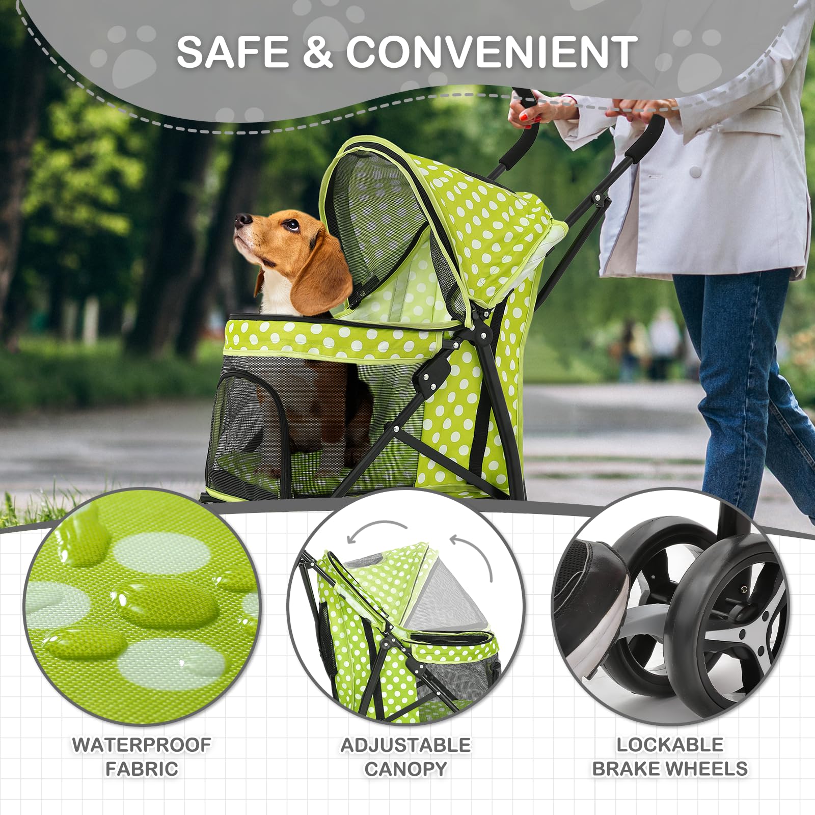 Polias Dog Stroller, 4 Wheels Pet Stroller For Cats With Storage Bag&Visible Mesh, Easy-Fold Umbrella Shaped Cat Stroller And Pe